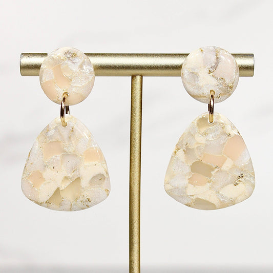Champagne Pearl Marble Drop Earrings | Handmade Polymer Clay Statement Earrings