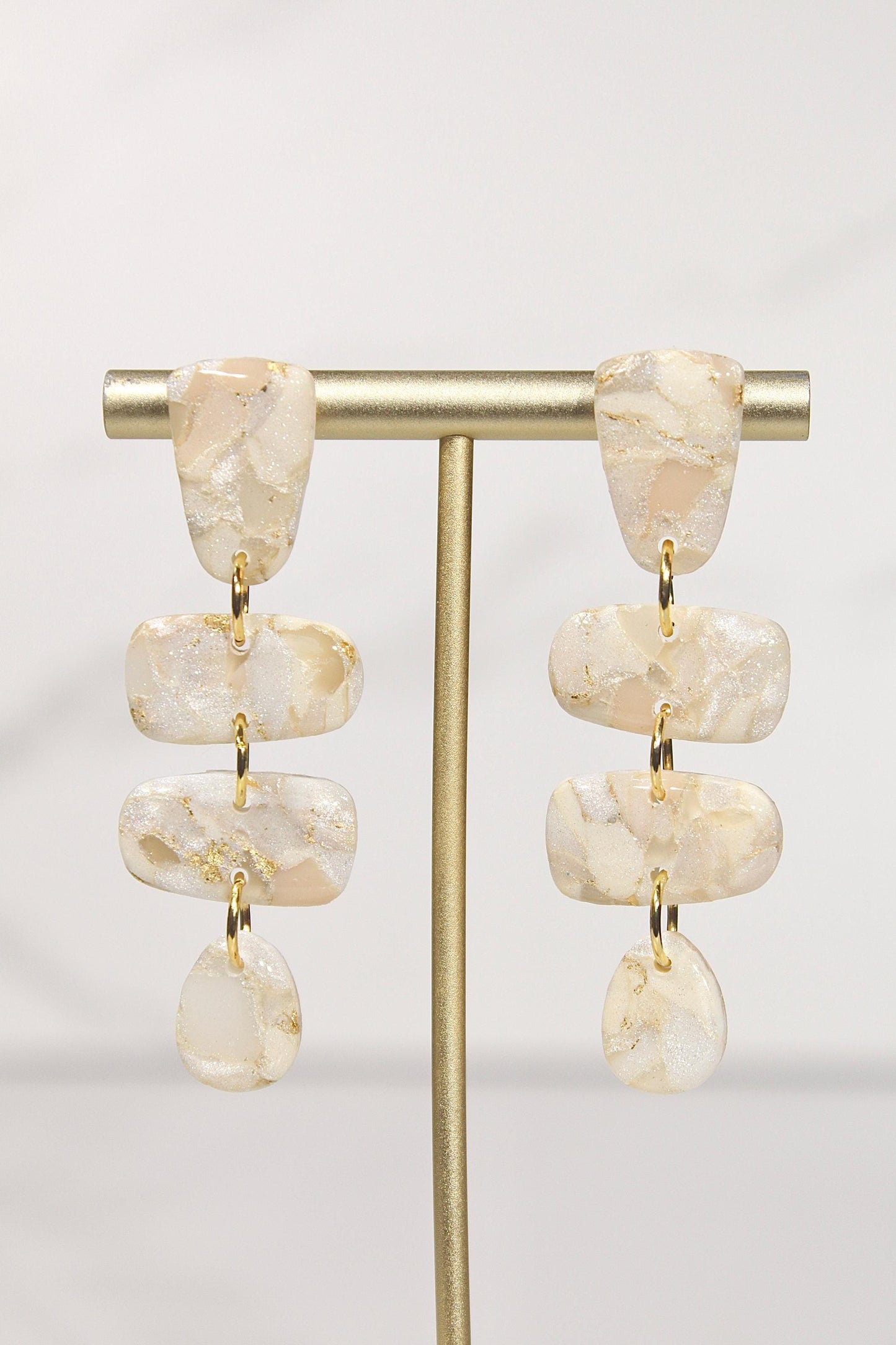 Champagne Pearl Marble Drop Earrings | Handmade Polymer Clay Statement Earrings