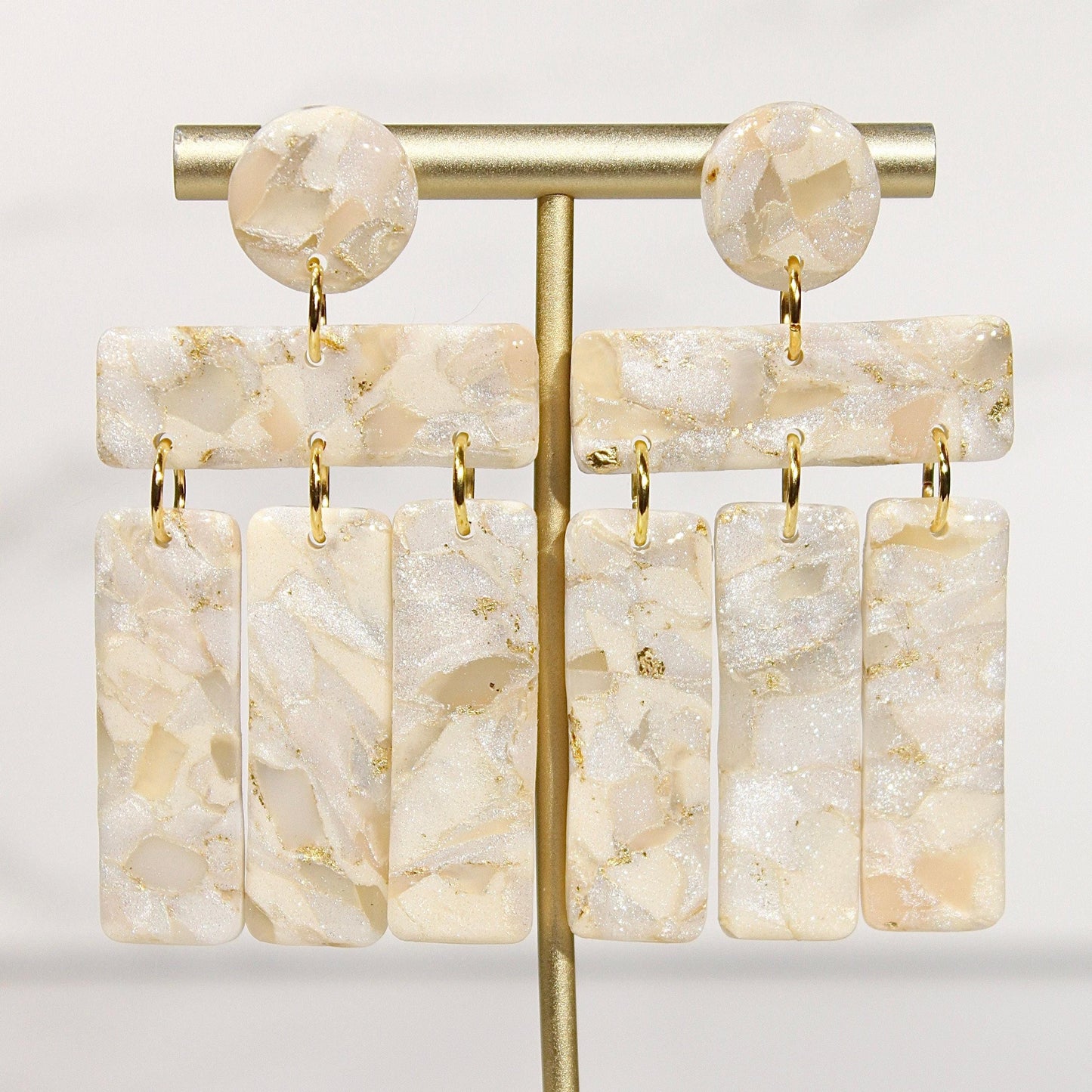 Champagne Pearl Marble Drop Earrings | Handmade Polymer Clay Statement Earrings