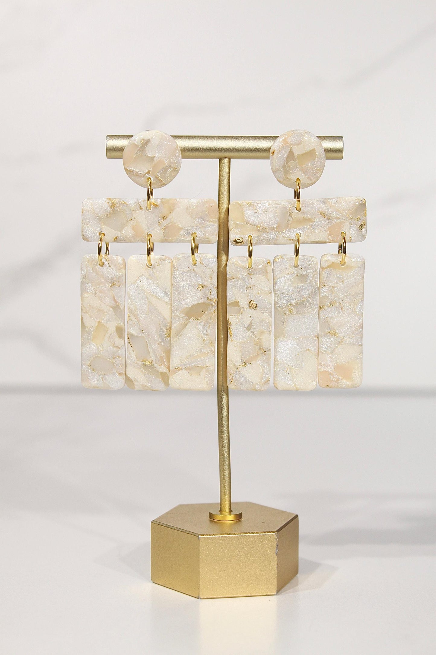 Champagne Pearl Marble Drop Earrings | Handmade Polymer Clay Statement Earrings
