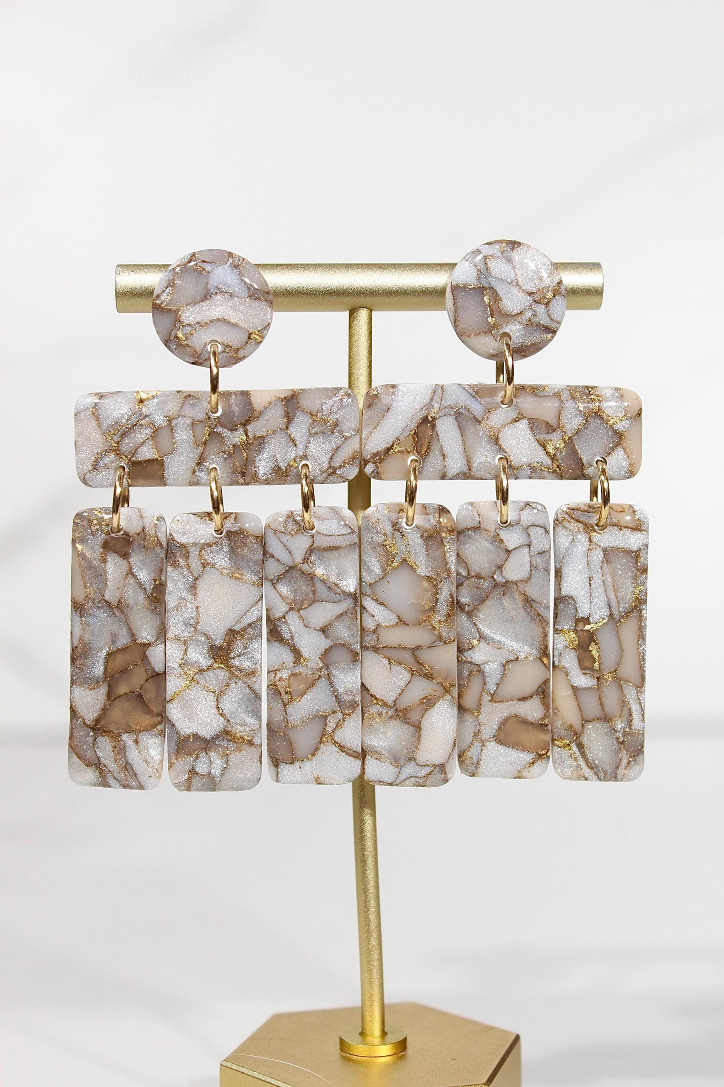 Mocha Pearl Marble Drop Earrings | Handmade Polymer Clay Statement Earrings