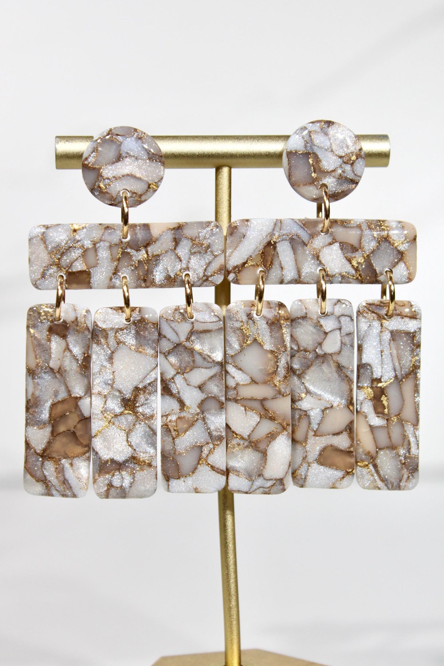 Mocha Pearl Marble Drop Earrings | Handmade Polymer Clay Statement Earrings