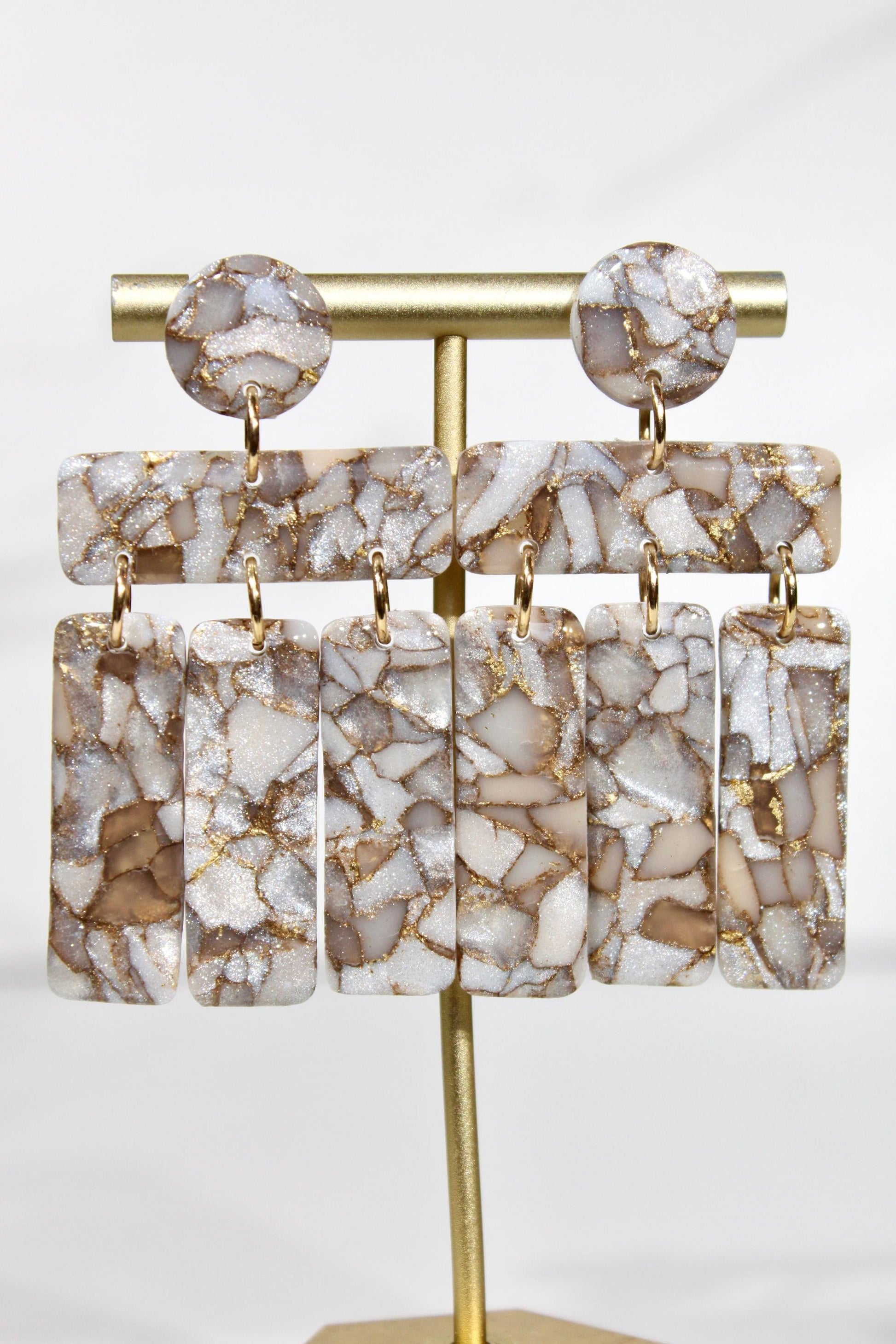 Mocha Pearl Marble Drop Earrings | Handmade Polymer Clay Statement Earrings