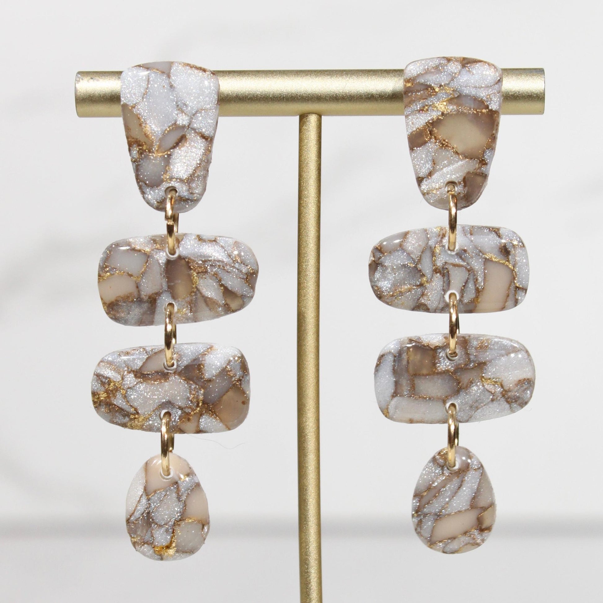 Mocha Pearl Marble Statement Drop Earrings | Handmade Polymer Clay Earrings