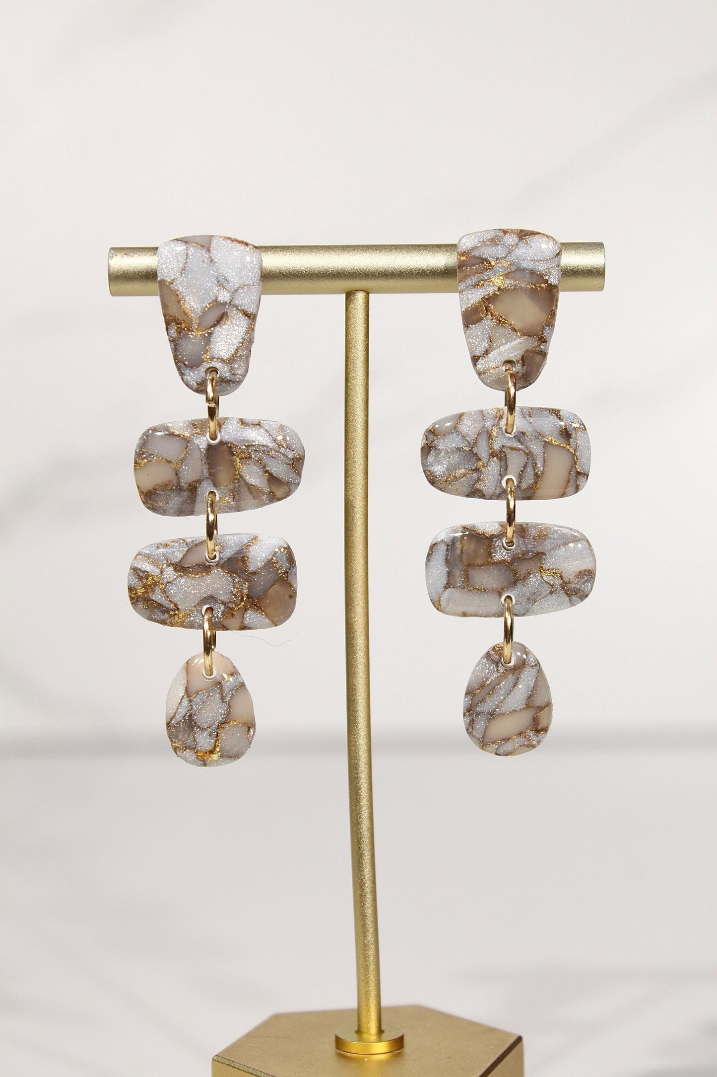 Mocha Pearl Marble Statement Drop Earrings | Handmade Polymer Clay Earrings