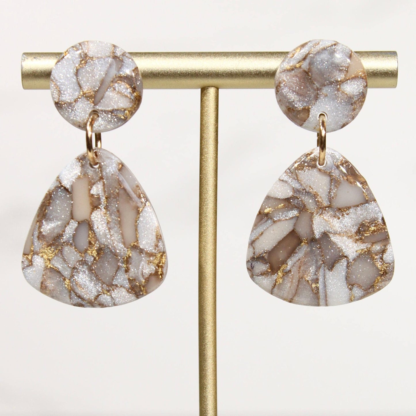 Mocha Pearl Marble Drop Earrings | Handmade Polymer Clay Statement Earrings