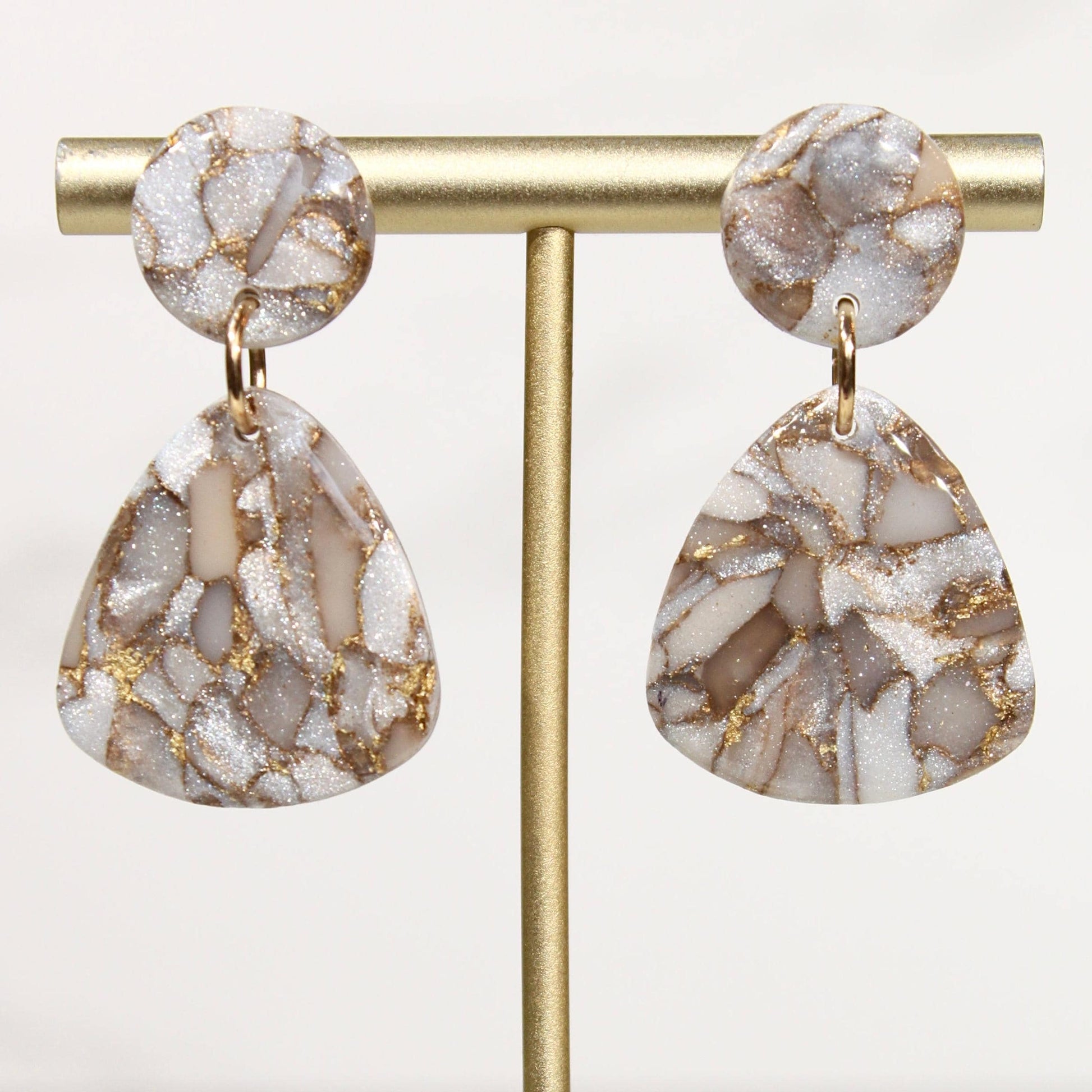 Mocha Pearl Marble Drop Earrings | Handmade Polymer Clay Statement Earrings