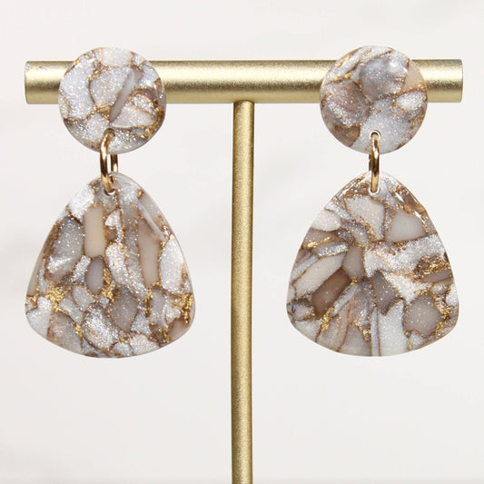 Mocha Pearl Marble Drop Earrings | Handmade Polymer Clay Statement Earrings