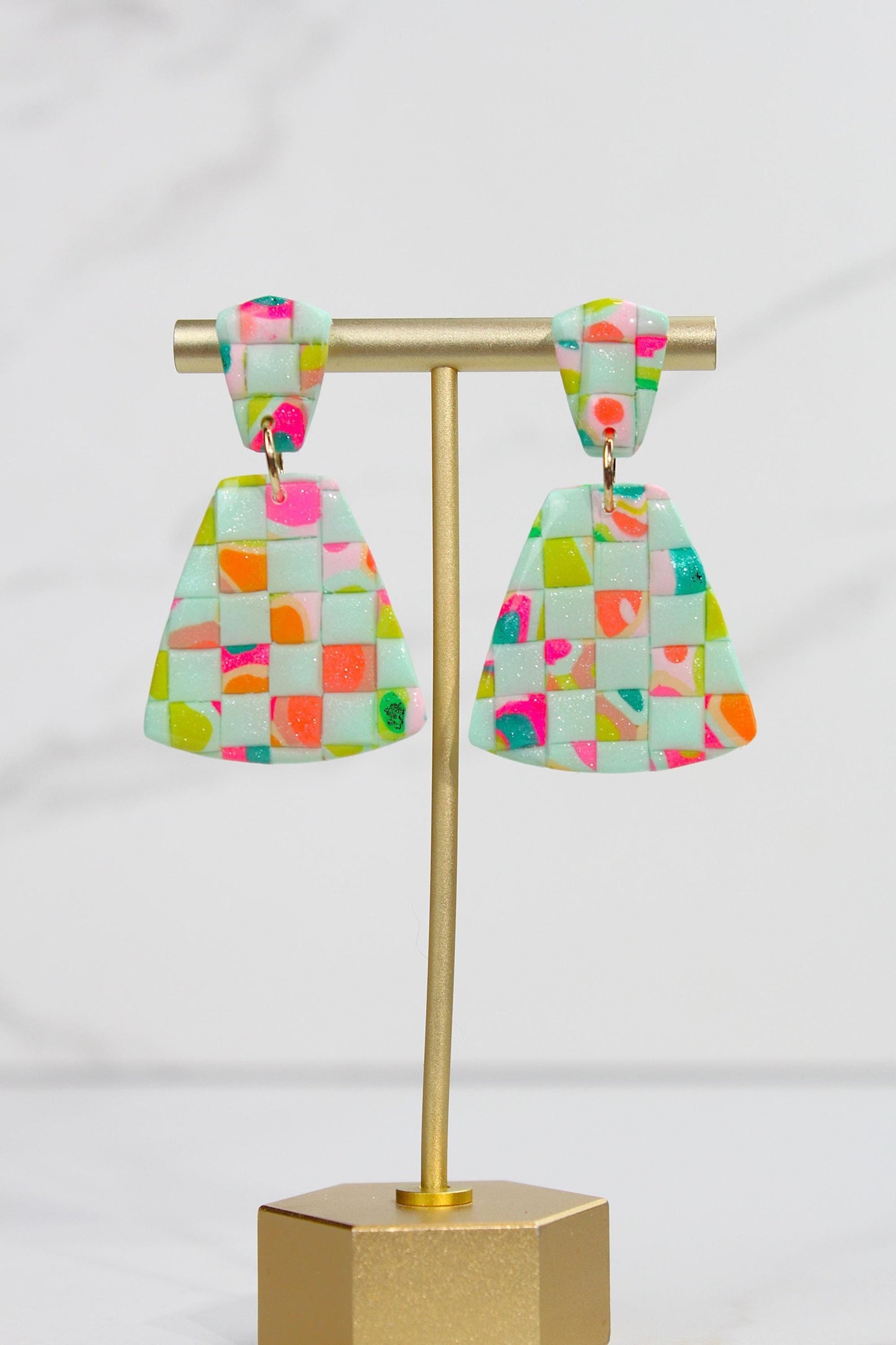 Colorful Terrazzo Statement Earrings, Handmade Polymer Clay Dangles, Lightweight Bold Jewelry