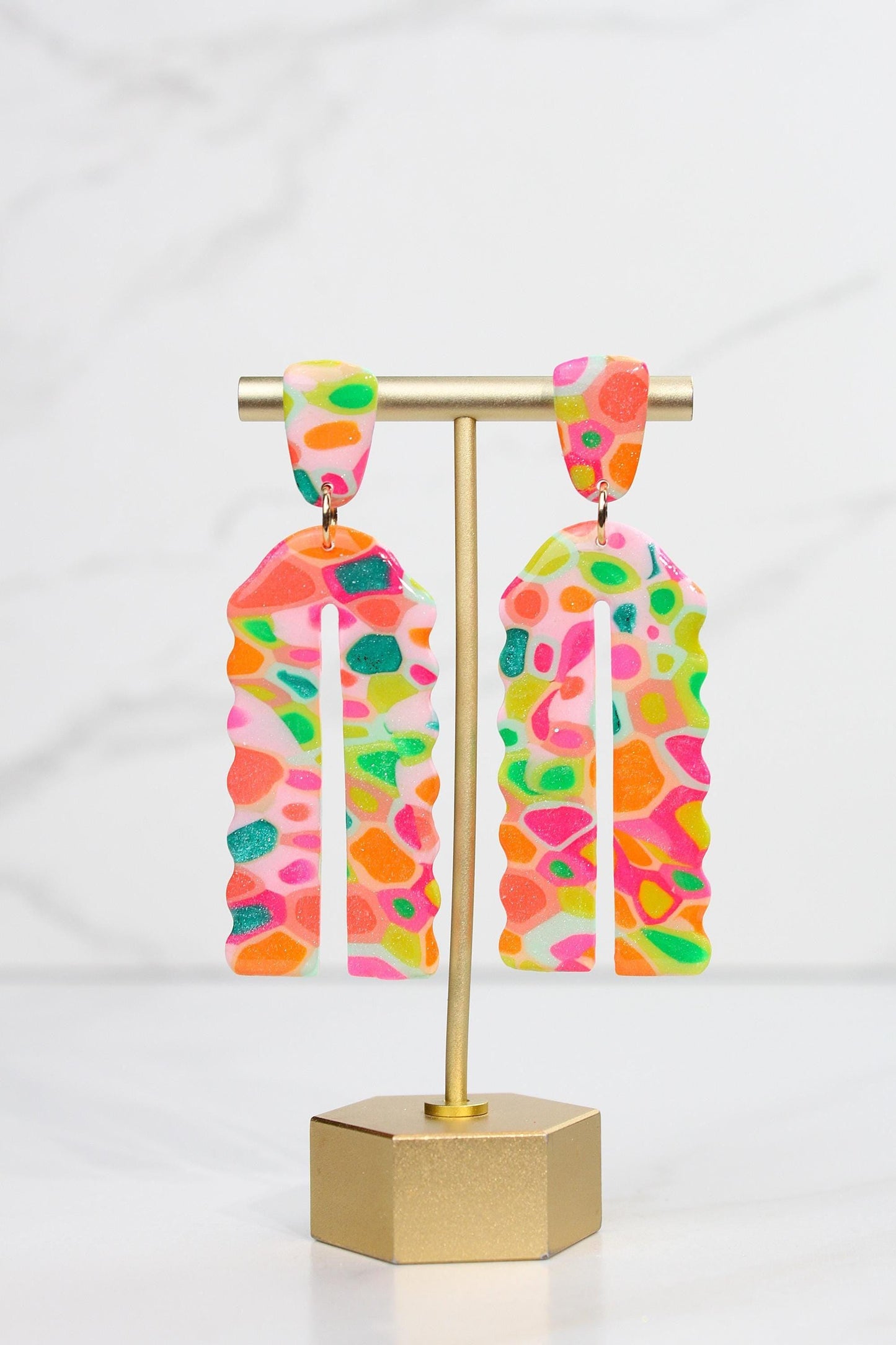Colorful Terrazzo Statement Earrings, Handmade Polymer Clay Dangles, Lightweight Bold Jewelry