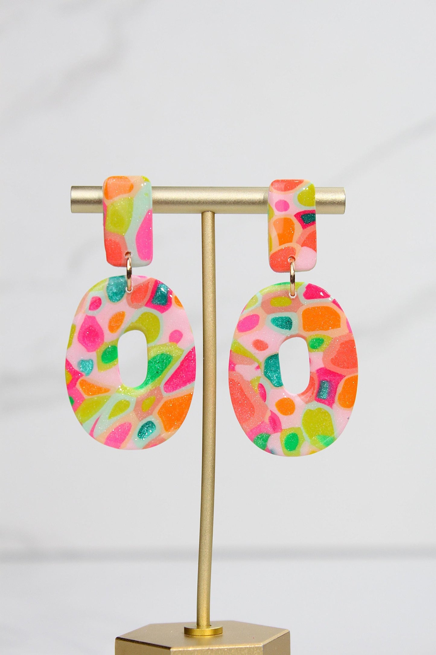 Colorful Terrazzo Statement Earrings, Handmade Polymer Clay Dangles, Lightweight Bold Jewelry