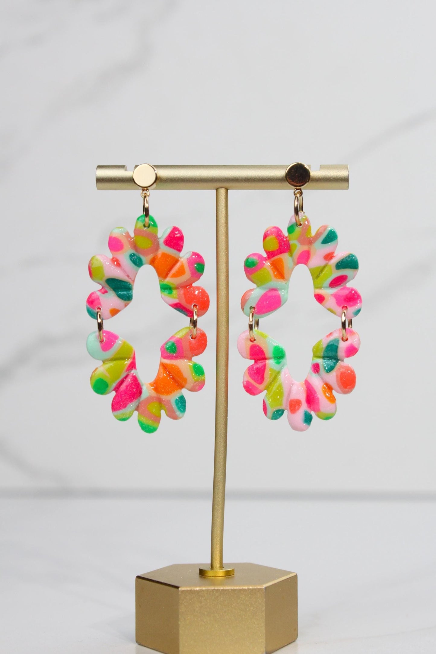 Colorful Terrazzo Statement Earrings, Handmade Polymer Clay Dangles, Lightweight Bold Jewelry