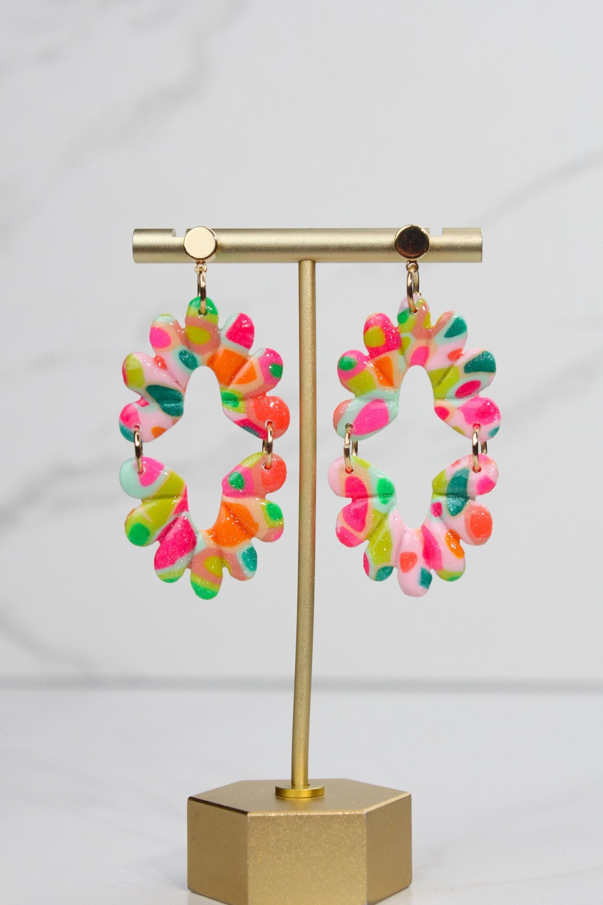 Colorful Terrazzo Statement Earrings, Handmade Polymer Clay Dangles, Lightweight Bold Jewelry