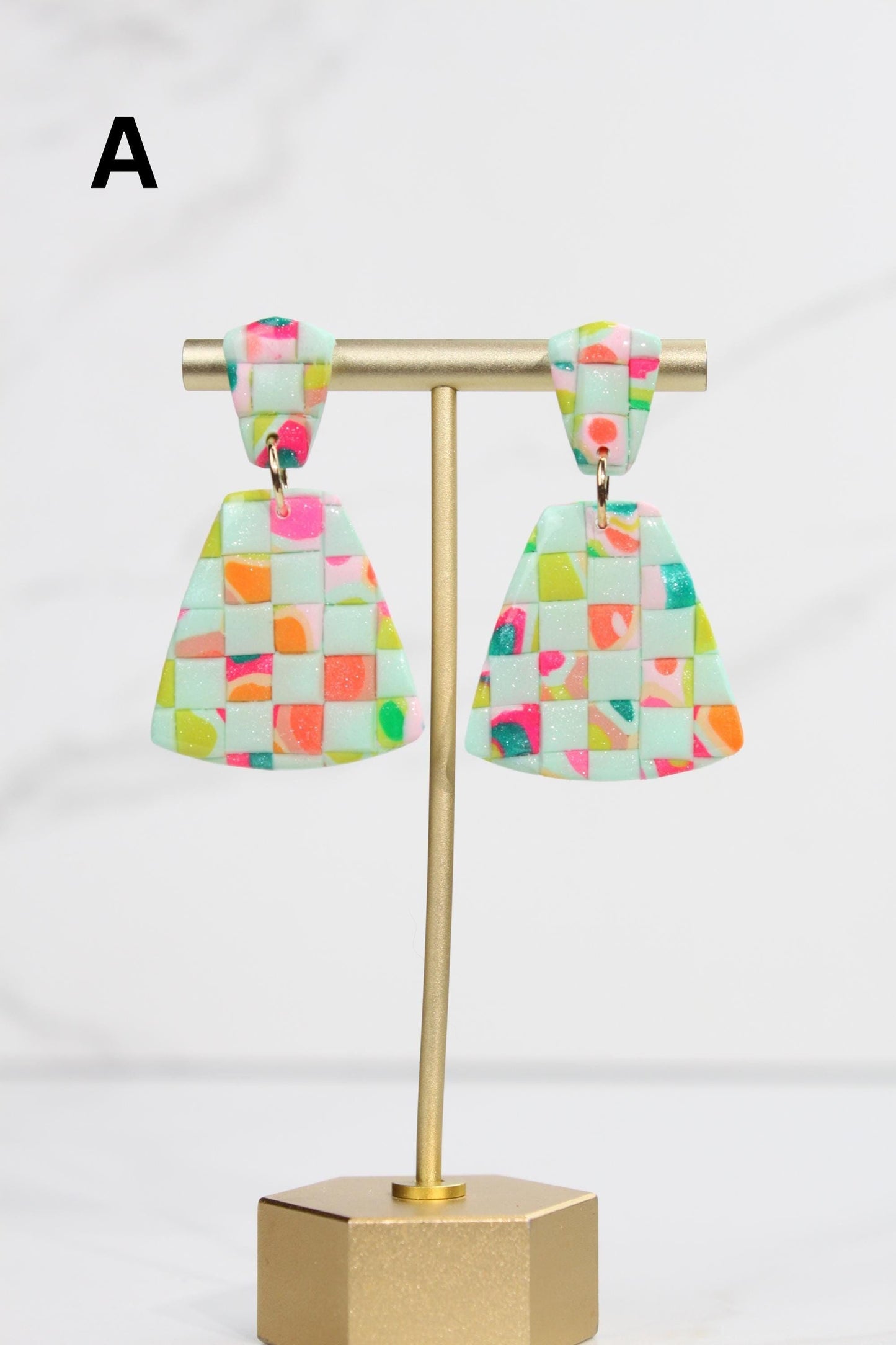 Colorful Terrazzo Statement Earrings, Handmade Polymer Clay Dangles, Lightweight Bold Jewelry