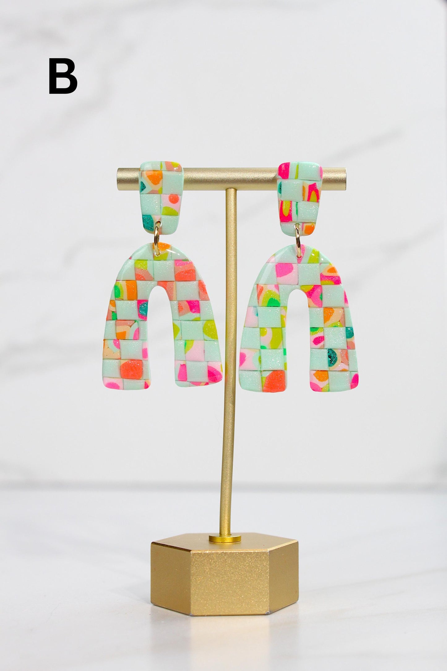 Colorful Terrazzo Statement Earrings, Handmade Polymer Clay Dangles, Lightweight Bold Jewelry