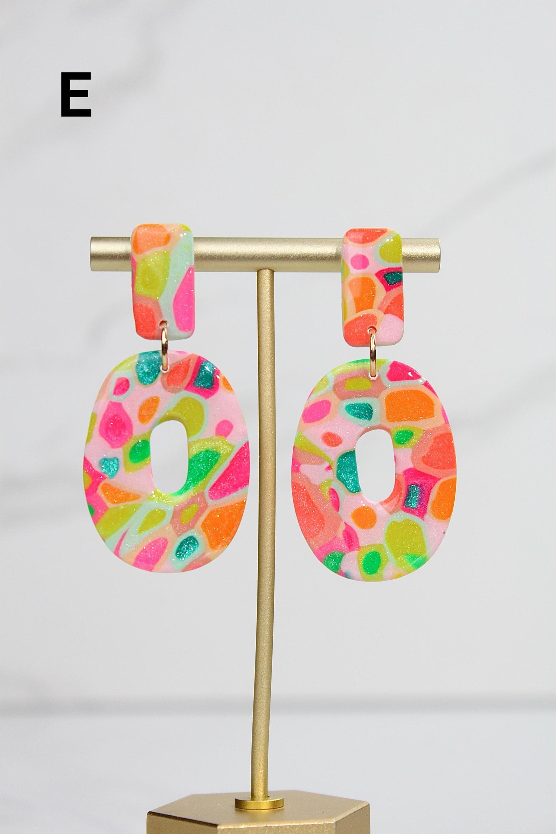 Colorful Terrazzo Statement Earrings, Handmade Polymer Clay Dangles, Lightweight Bold Jewelry