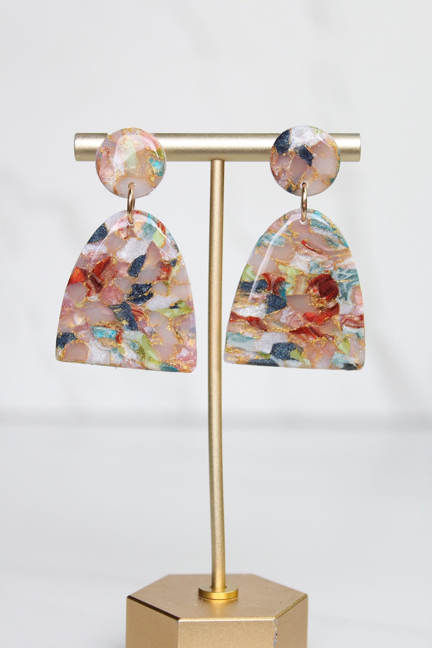 Marbled Confetti Clay Earrings | Handmade Colorful Statement Earrings | Glitter Resin + Gold Leaf Details | Lightweight Dangle Earrings
