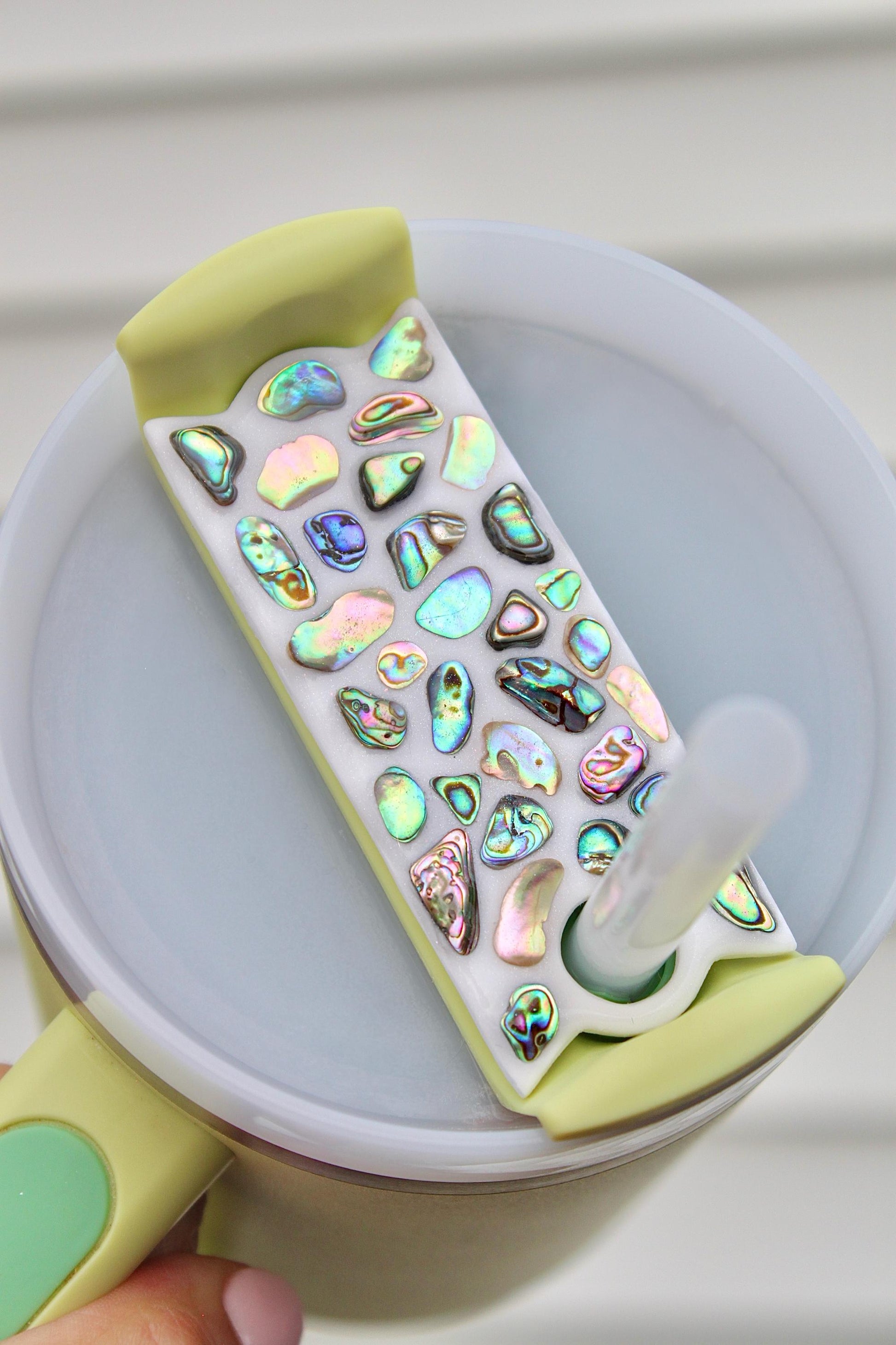 Abalone Shell Stanley Topper for H2.0 Lids - Iridescent Mosaic Tumbler Accessory
