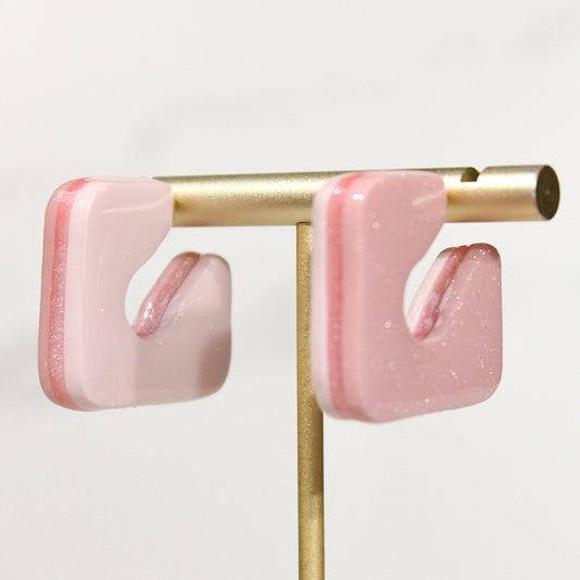 Color Block Hoop Earrings – Blush | Handmade Polymer Clay Statement Earrings