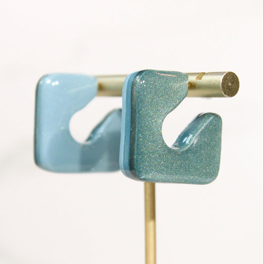 Color Block Hoop Earrings – Turquoise | Handmade Polymer Clay Statement Hoops