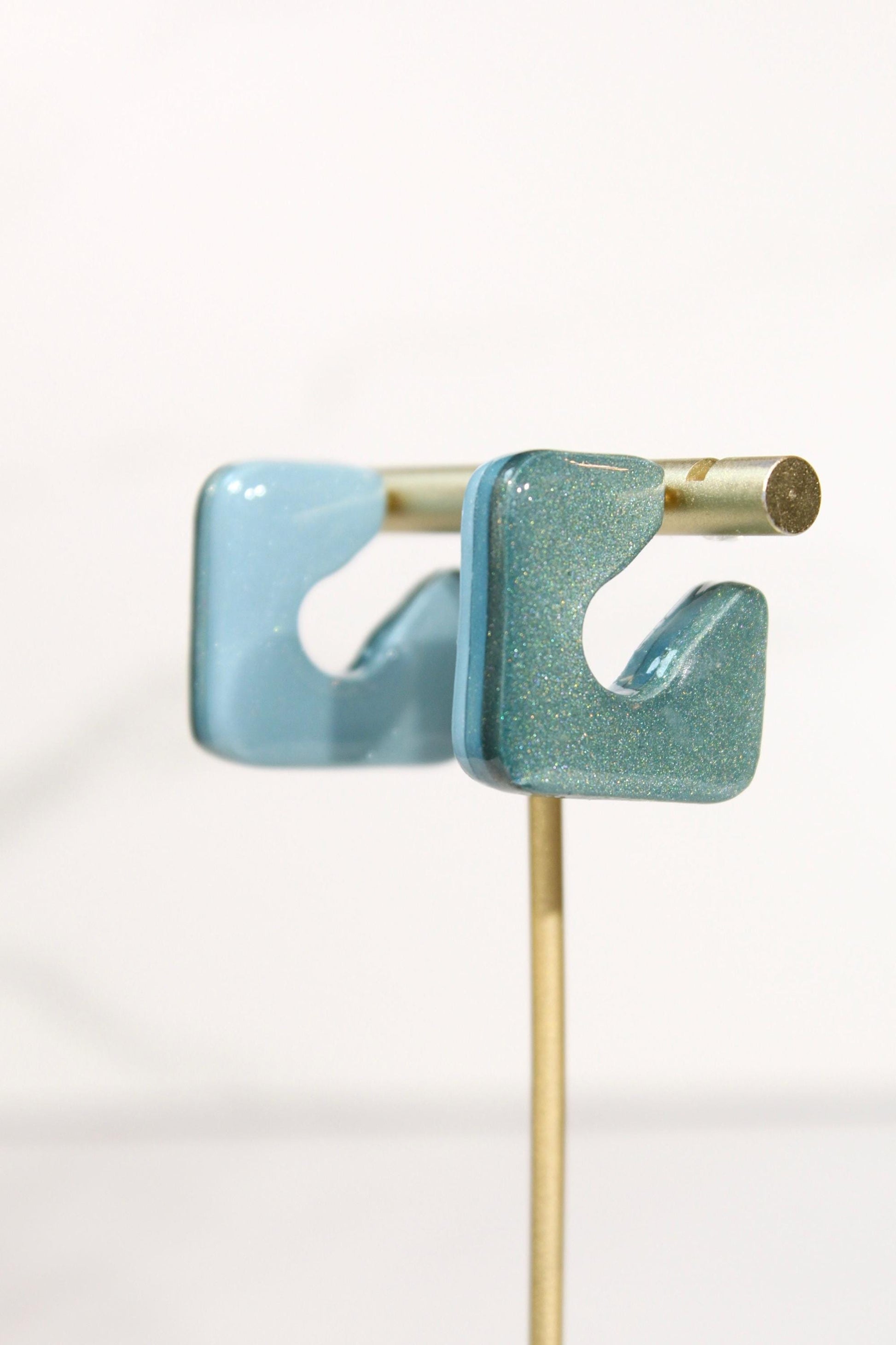 Color Block Hoop Earrings – Turquoise | Handmade Polymer Clay Statement Hoops