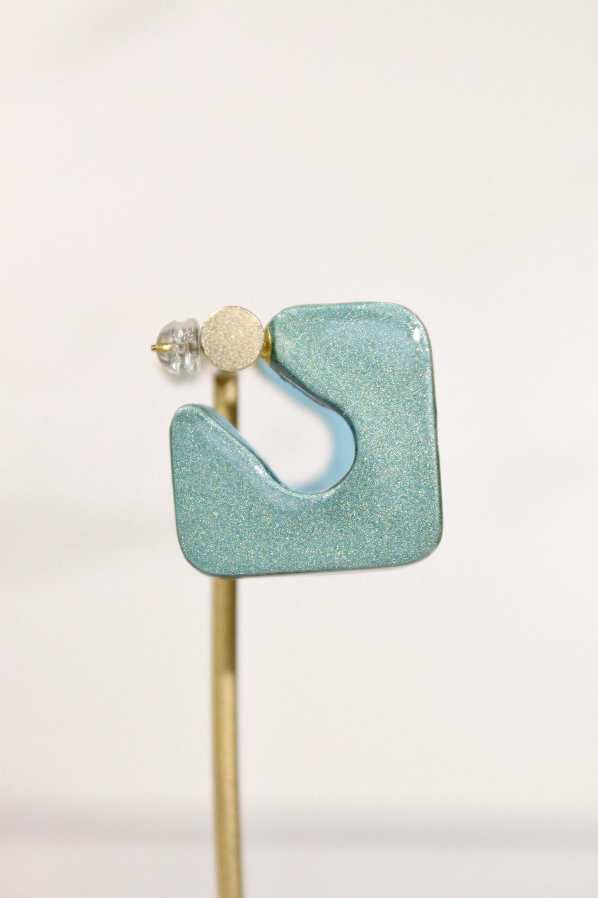 Color Block Hoop Earrings – Turquoise | Handmade Polymer Clay Statement Hoops