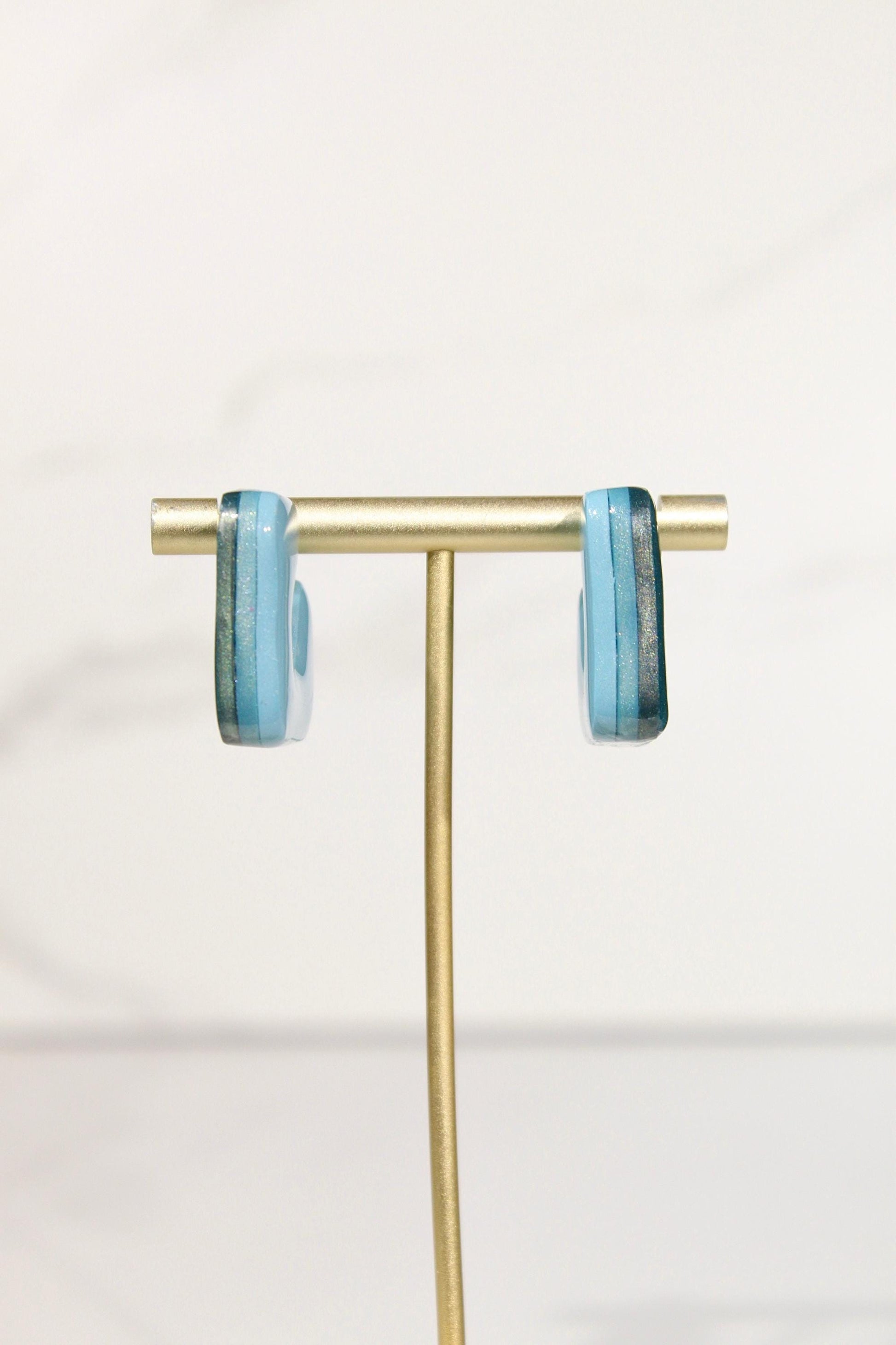 Color Block Hoop Earrings – Turquoise | Handmade Polymer Clay Statement Hoops
