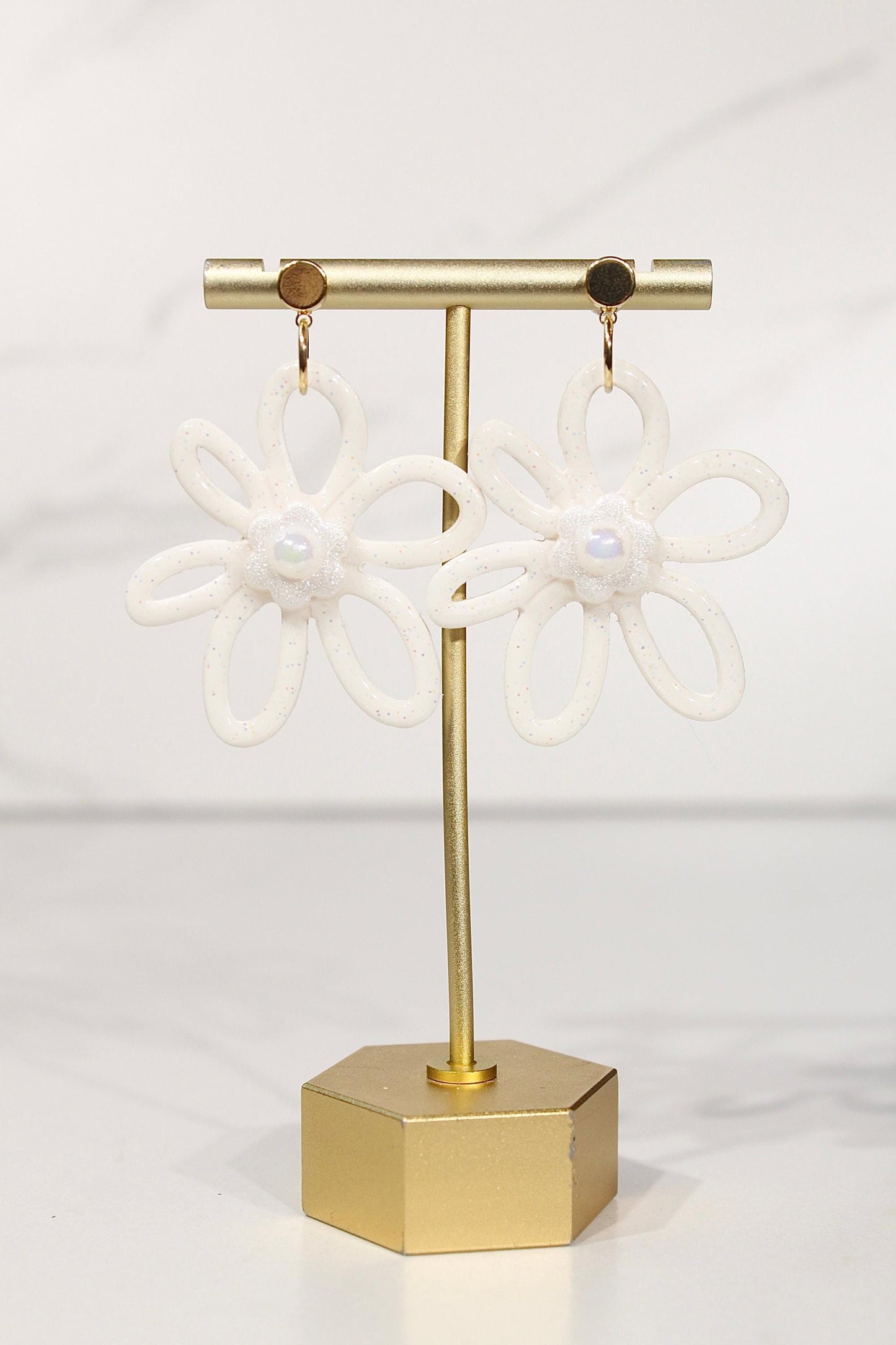 Whimsy Bloom Pearl Flower Statement Earrings | Handmade Polymer Clay Earrings