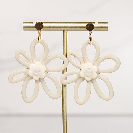 Whimsy Bloom Vanilla Flower Statement Earrings | Handmade Polymer Clay Earrings