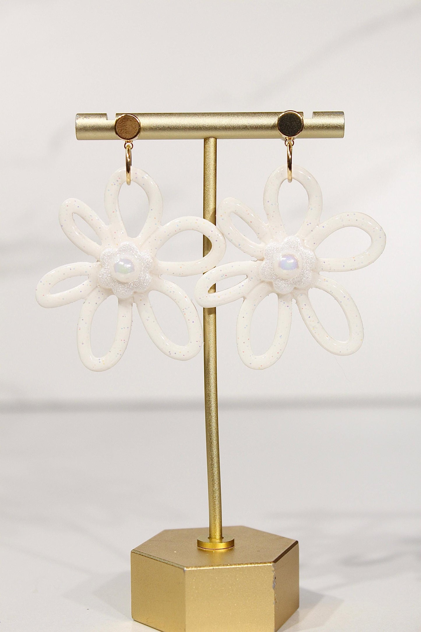 Whimsy Bloom Pearl Flower Statement Earrings | Handmade Polymer Clay Earrings