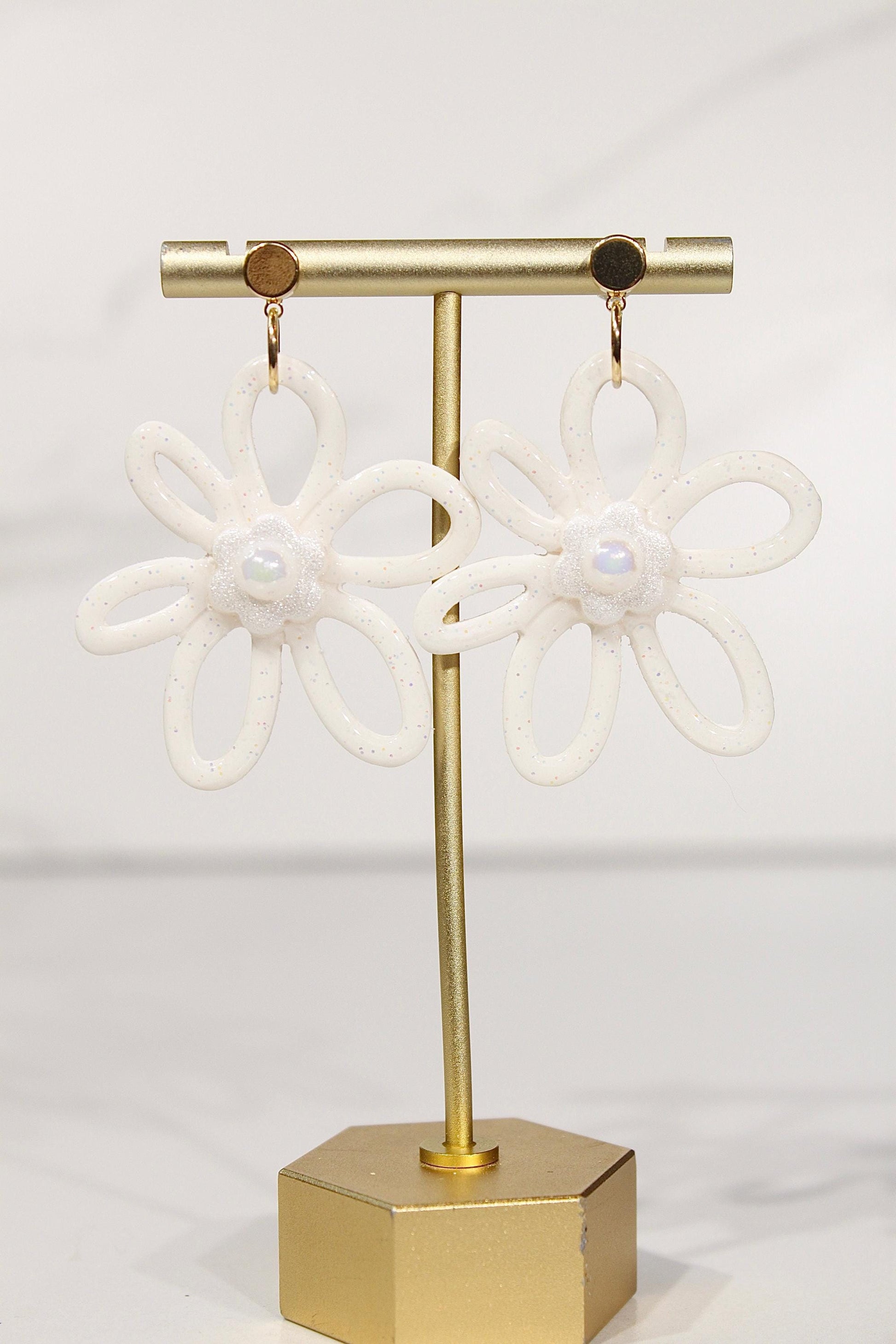 Whimsy Bloom Pearl Flower Statement Earrings | Handmade Polymer Clay Earrings