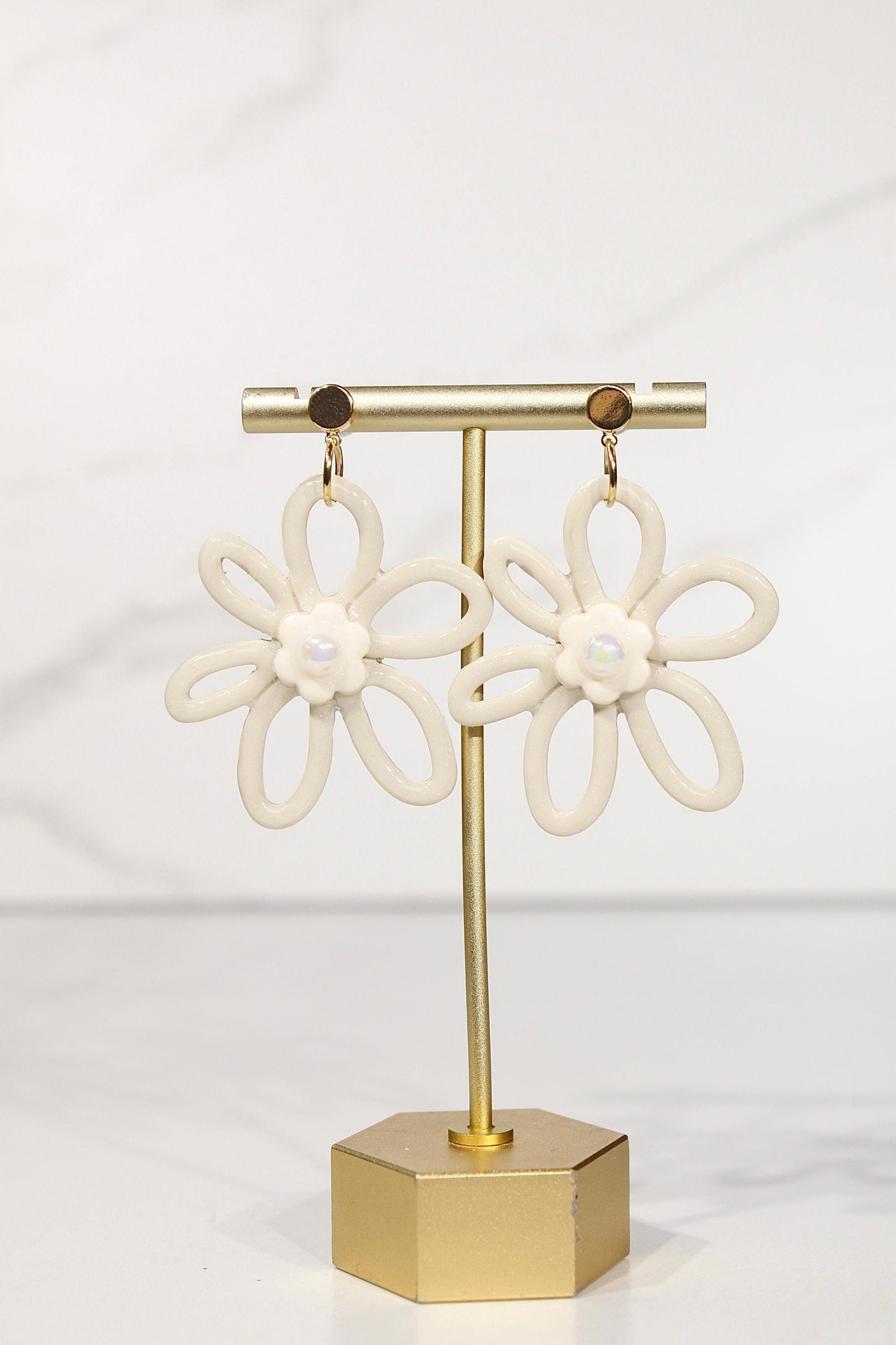 Whimsy Bloom Vanilla Flower Statement Earrings | Handmade Polymer Clay Earrings