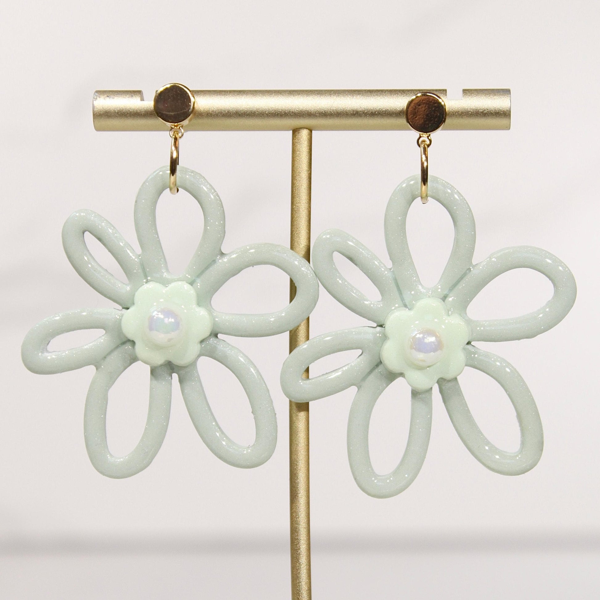 Whimsy Bloom Sage Flower Statement Earrings | Handmade Polymer Clay Earrings