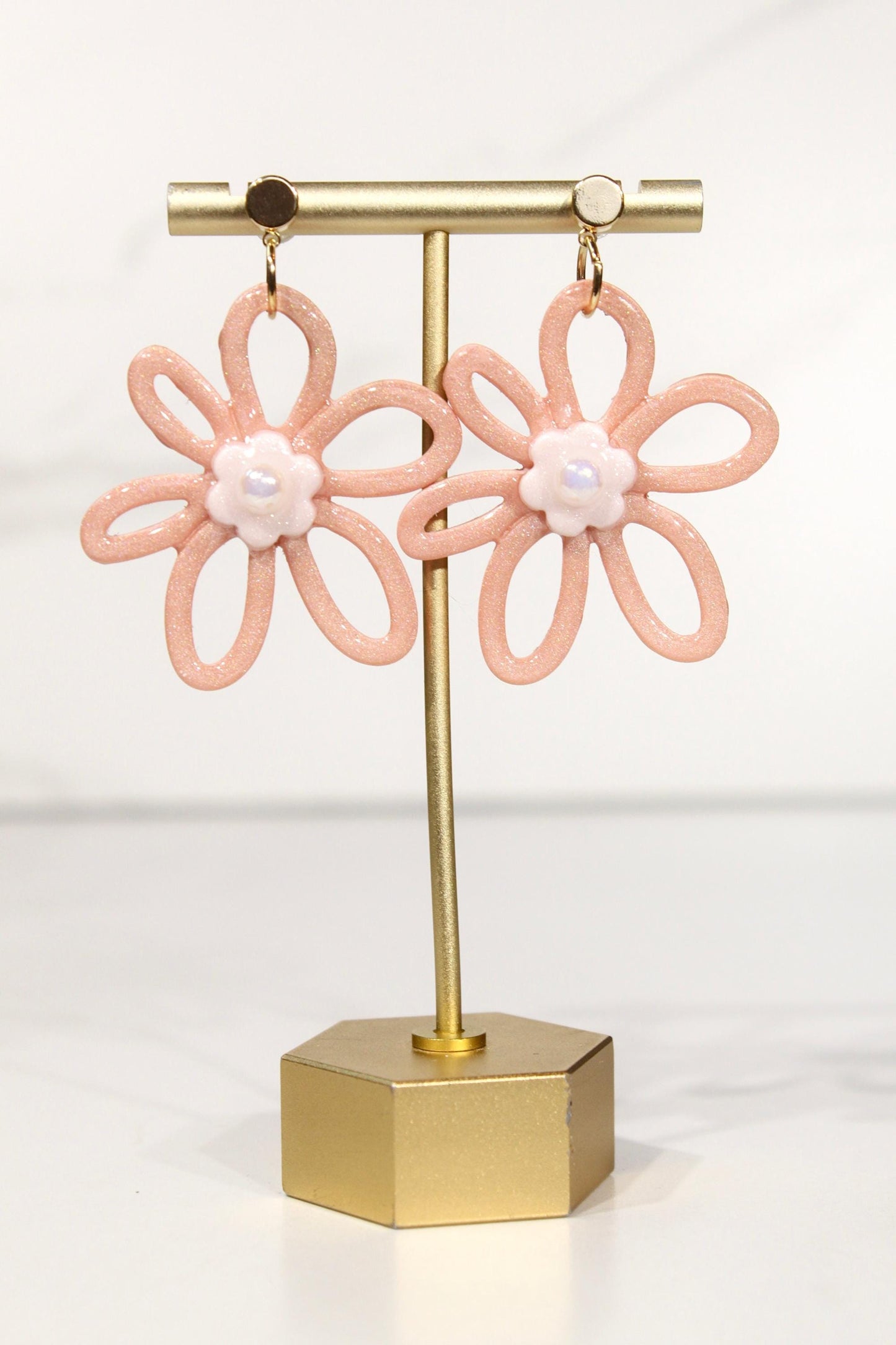 Whimsy Bloom Blush Flower Statement Earrings | Handmade Polymer Clay Earrings