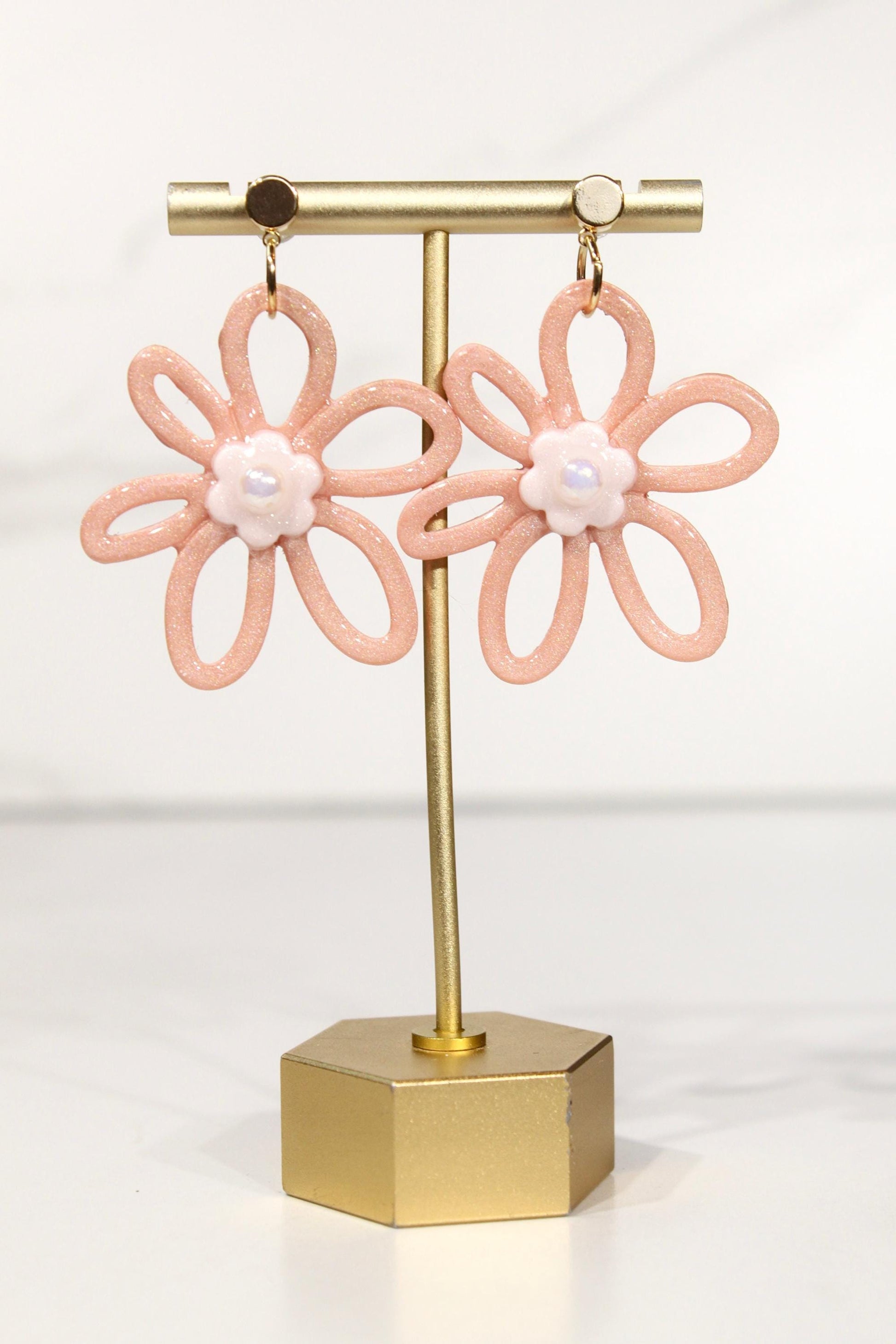 Whimsy Bloom Blush Flower Statement Earrings | Handmade Polymer Clay Earrings