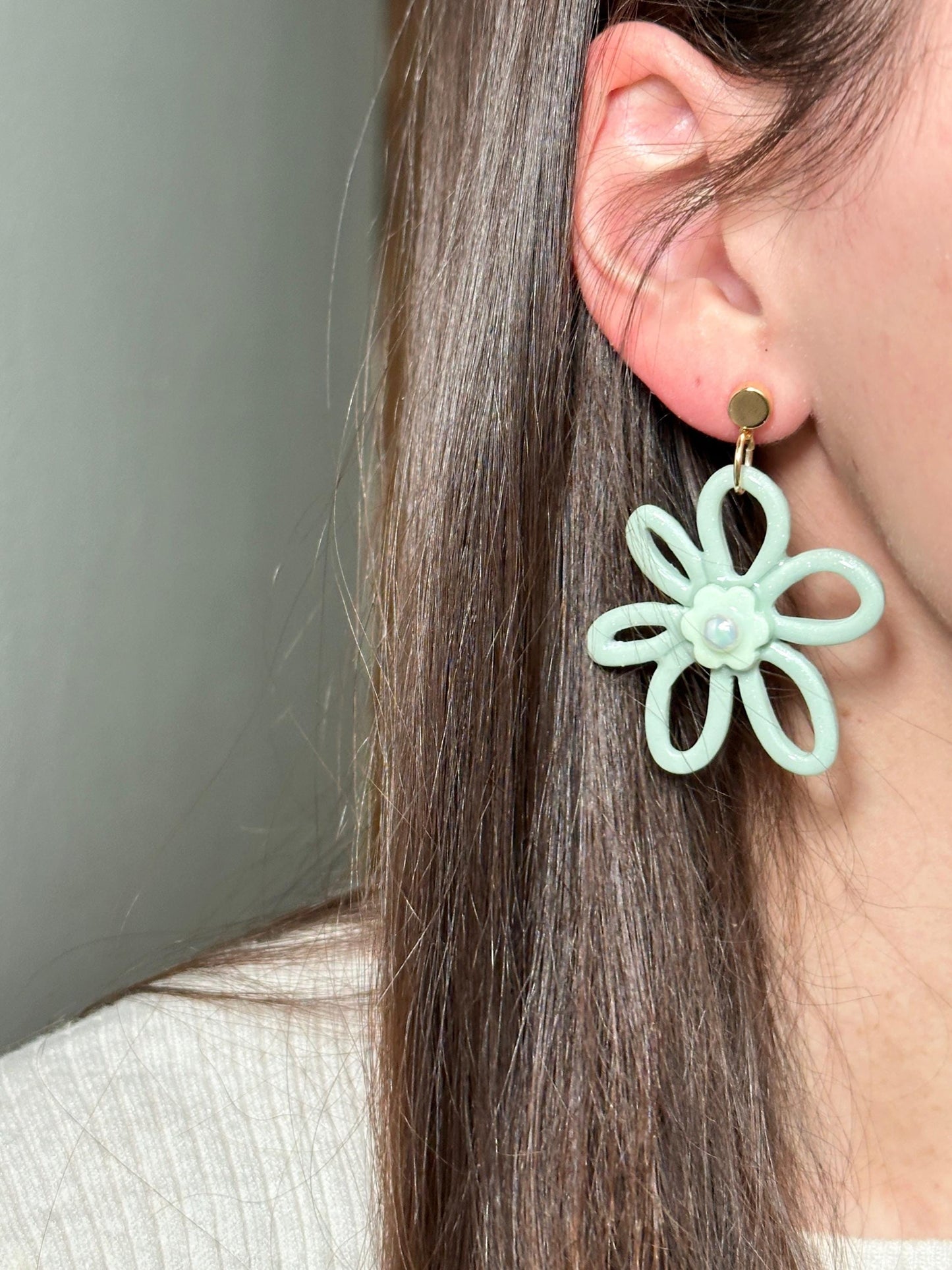 Whimsy Bloom Sage Flower Statement Earrings | Handmade Polymer Clay Earrings