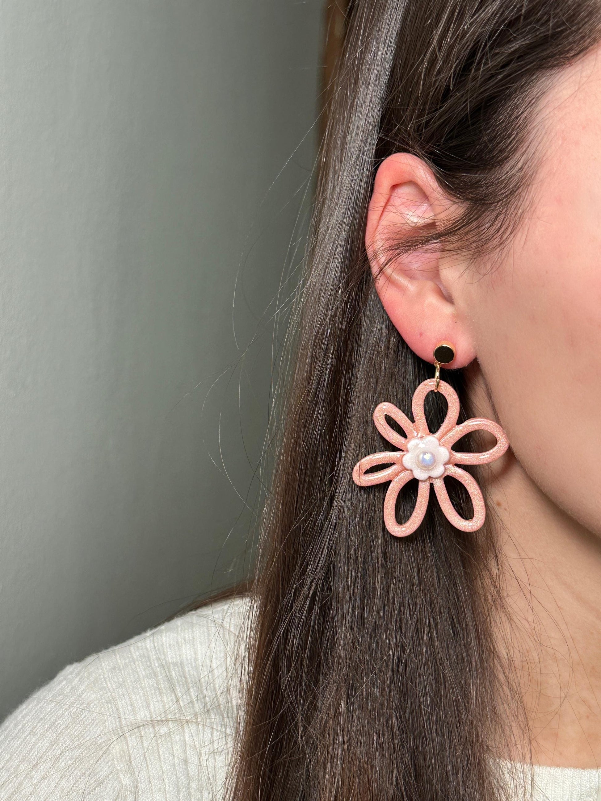 Whimsy Bloom Blush Flower Statement Earrings | Handmade Polymer Clay Earrings