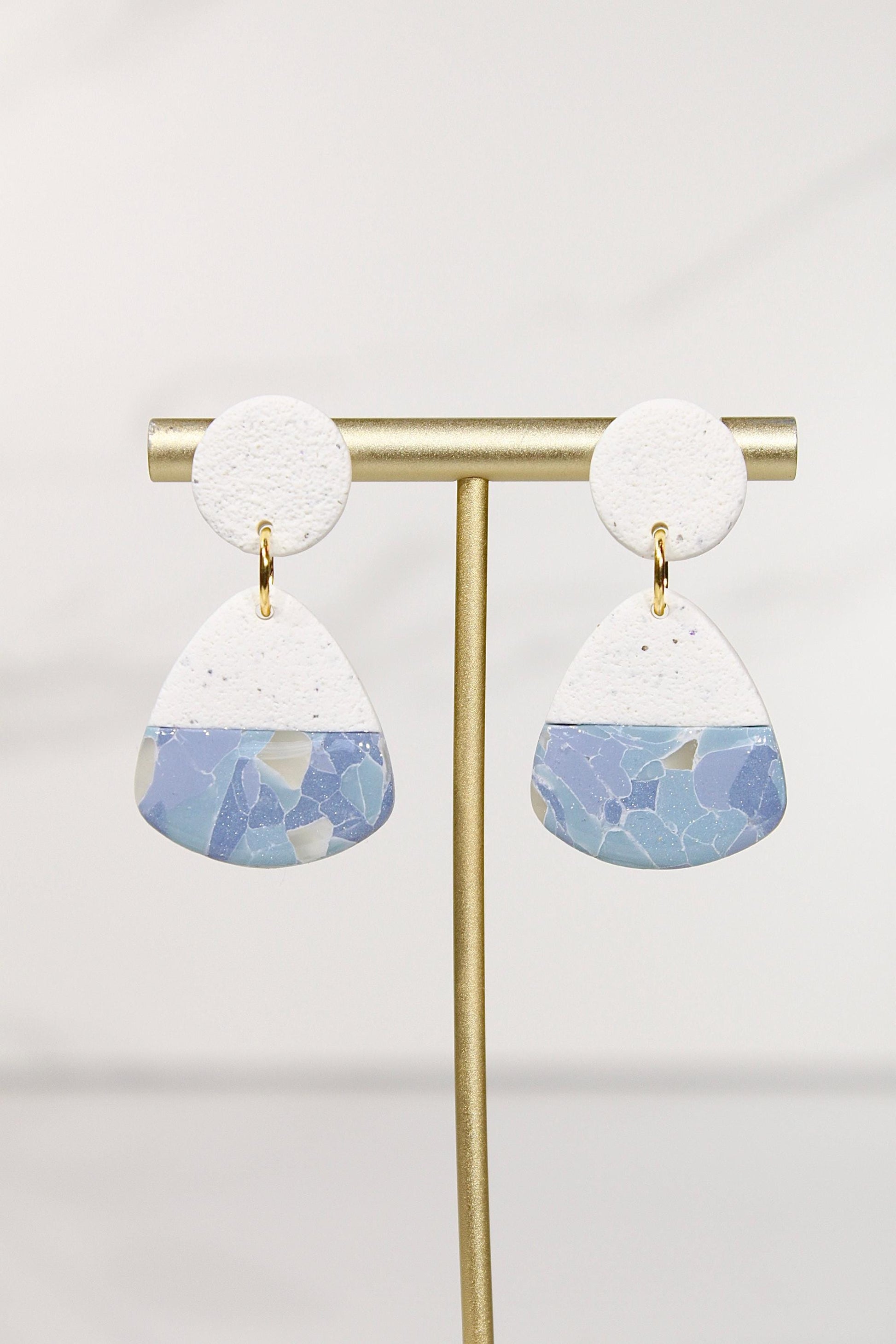 Sorbet Marble Denim Statement Earrings | Handmade Polymer Clay Earrings