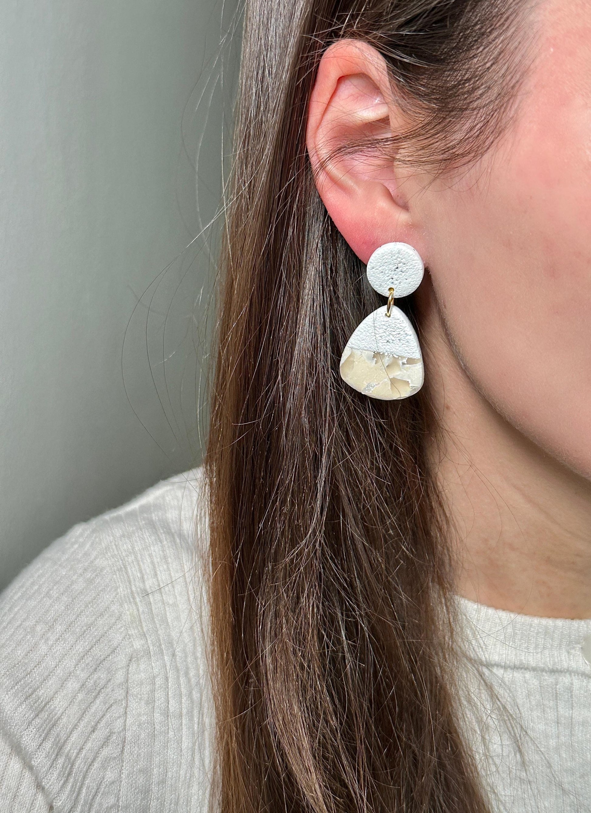 Sorbet Marble Vanilla Statement Earrings | Handmade Polymer Clay Earrings