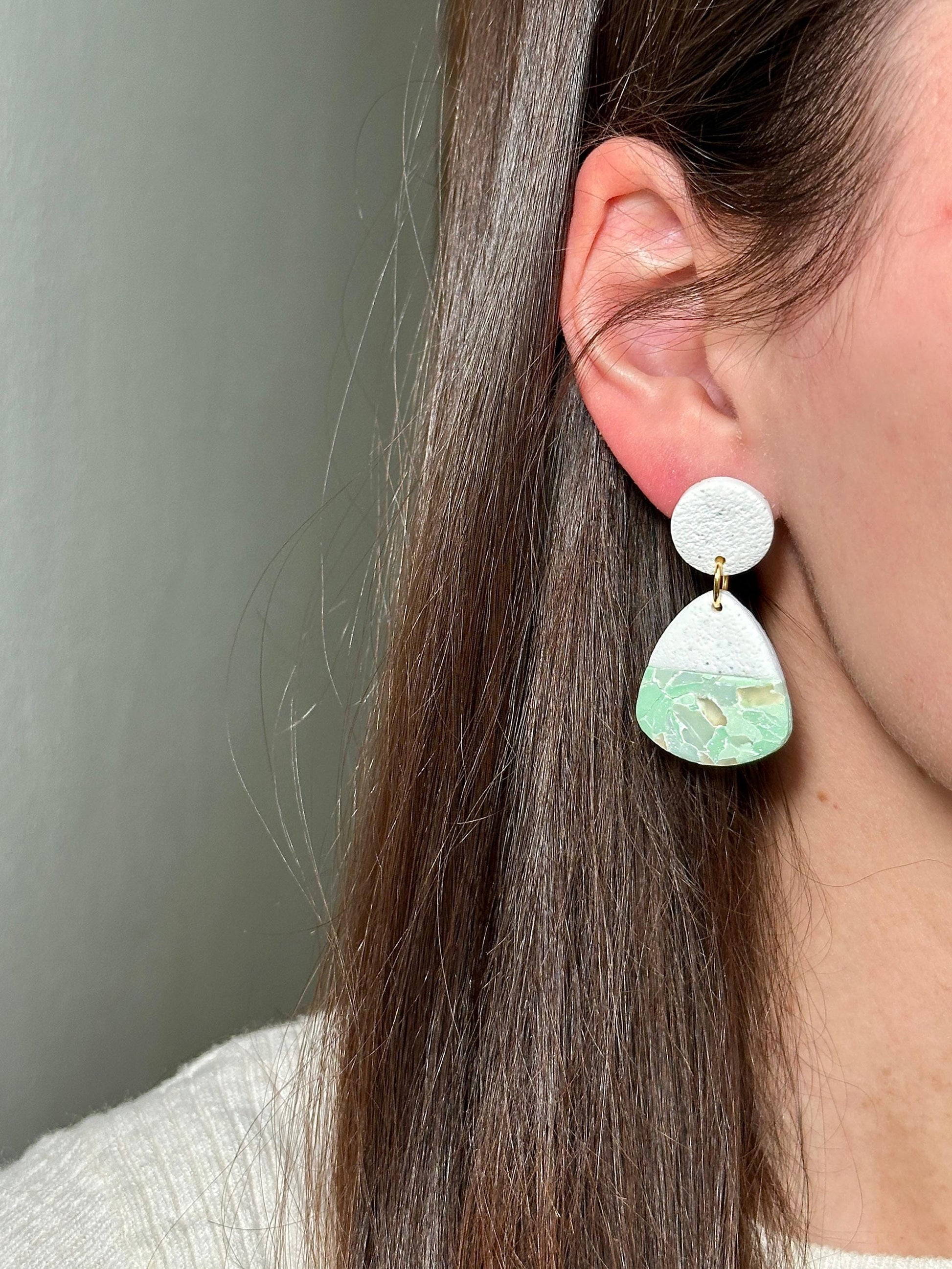 Sorbet Marble Sage Statement Earrings | Handmade Polymer Clay Earrings