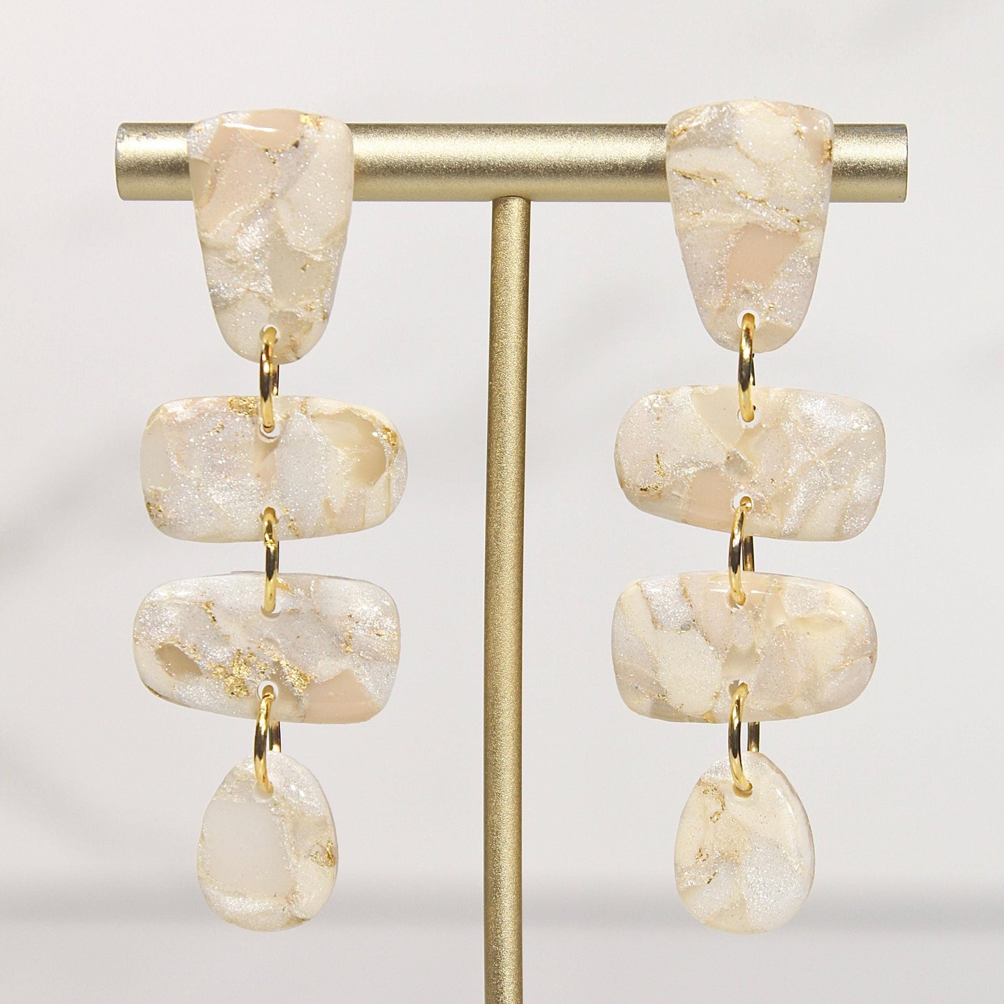 Champagne Pearl Marble Drop Earrings | Handmade Polymer Clay Statement Earrings