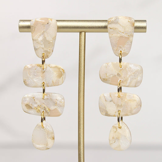 Champagne Pearl Marble Drop Earrings | Handmade Polymer Clay Statement Earrings