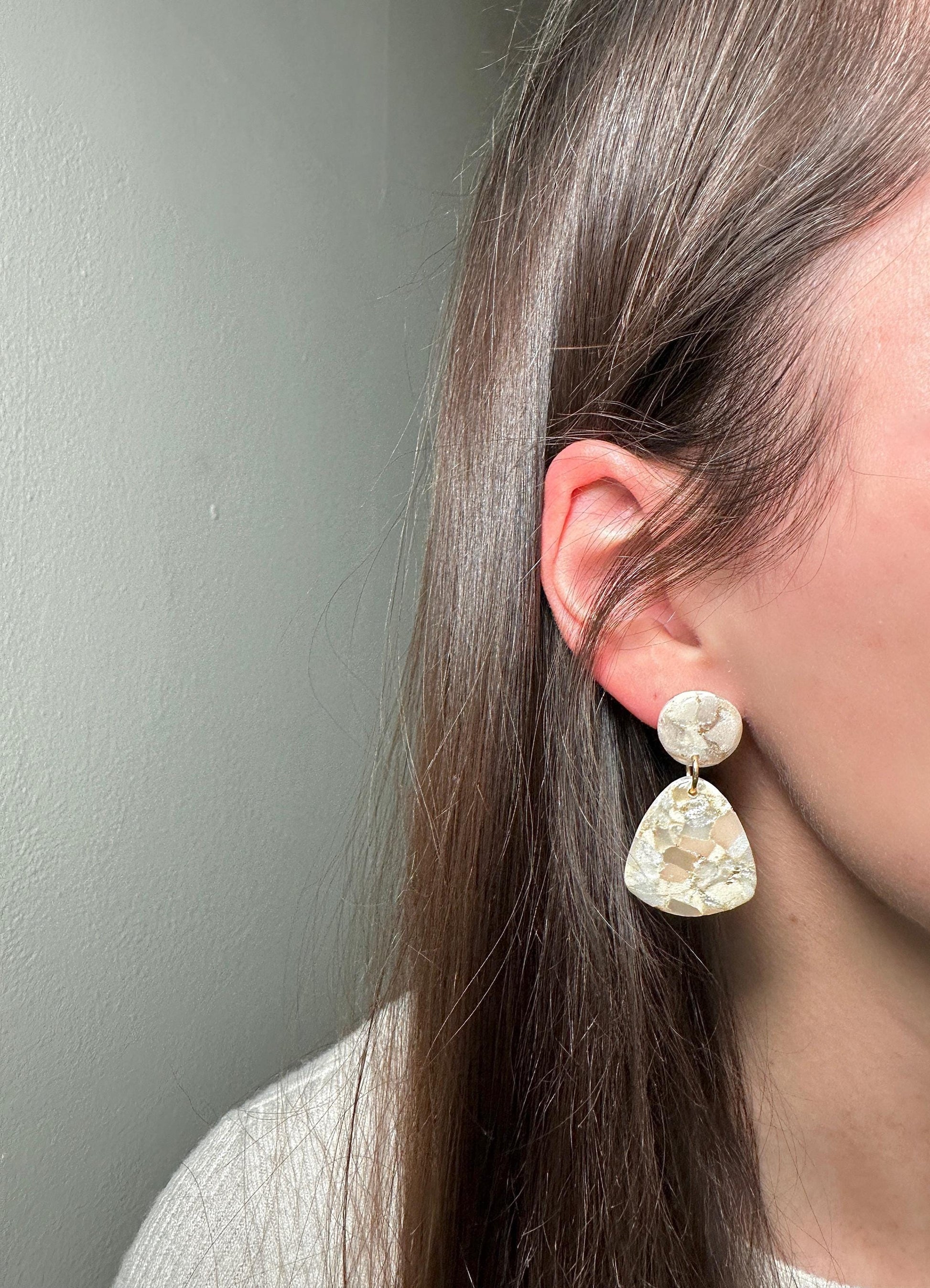 Champagne Pearl Marble Drop Earrings | Handmade Polymer Clay Statement Earrings