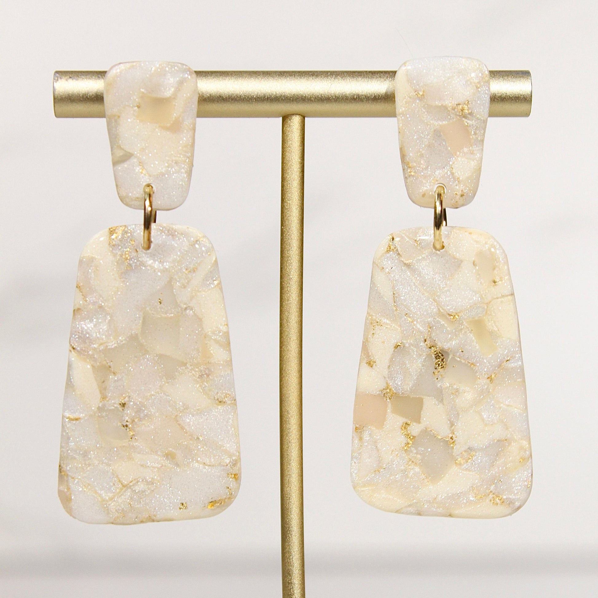 Champagne Pearl Marble Drop Earrings | Handmade Polymer Clay Statement Earrings