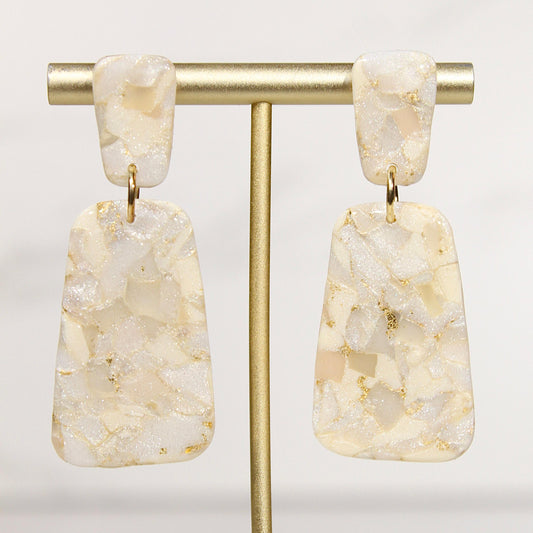 Champagne Pearl Marble Drop Earrings | Handmade Polymer Clay Statement Earrings
