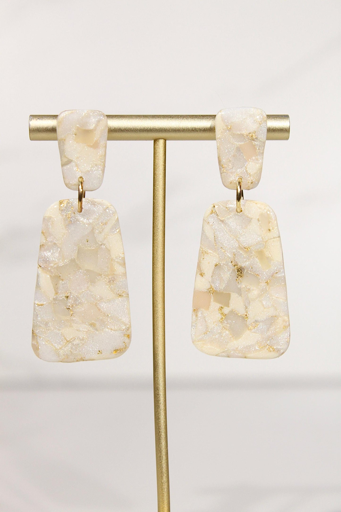 Champagne Pearl Marble Drop Earrings | Handmade Polymer Clay Statement Earrings