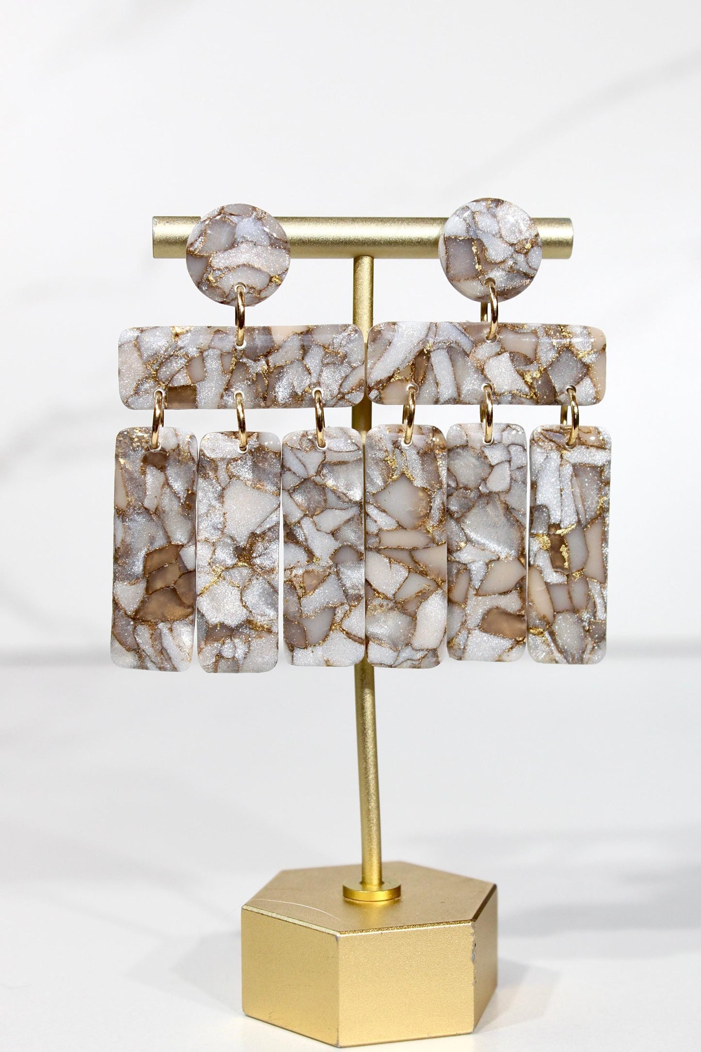 Mocha Pearl Marble Drop Earrings | Handmade Polymer Clay Statement Earrings