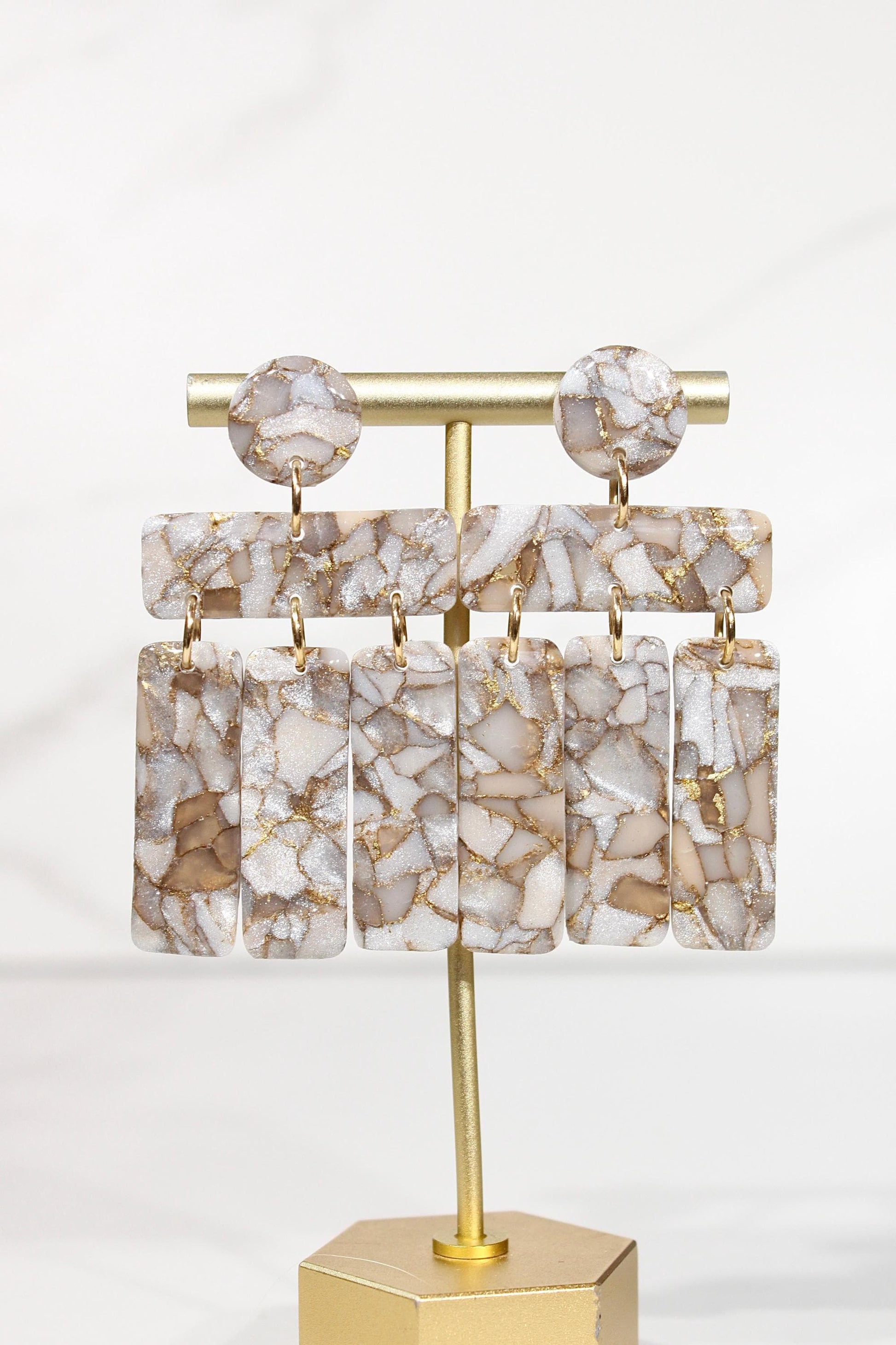 Mocha Pearl Marble Drop Earrings | Handmade Polymer Clay Statement Earrings
