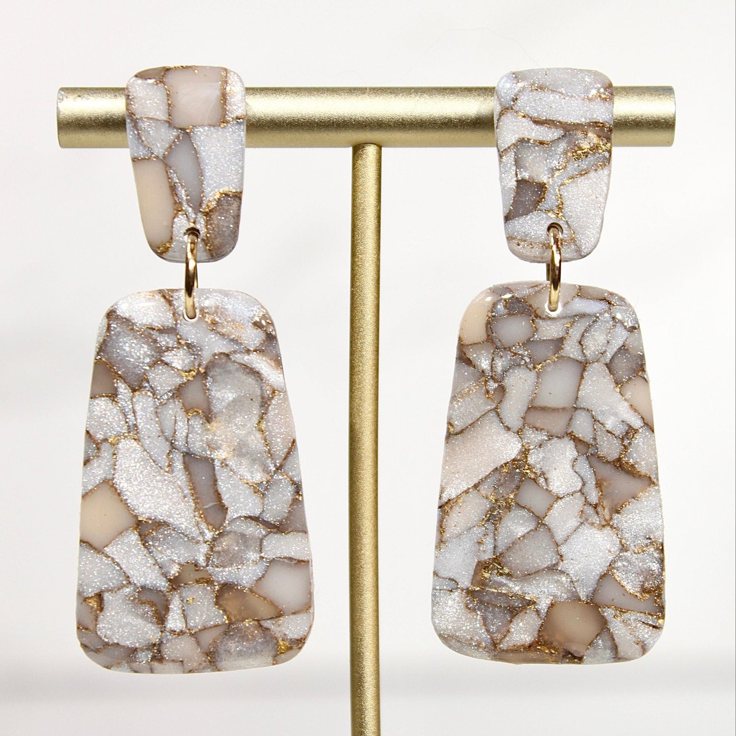 Mocha Pearl Marble Drop Earrings | Handmade Polymer Clay Statement Earrings