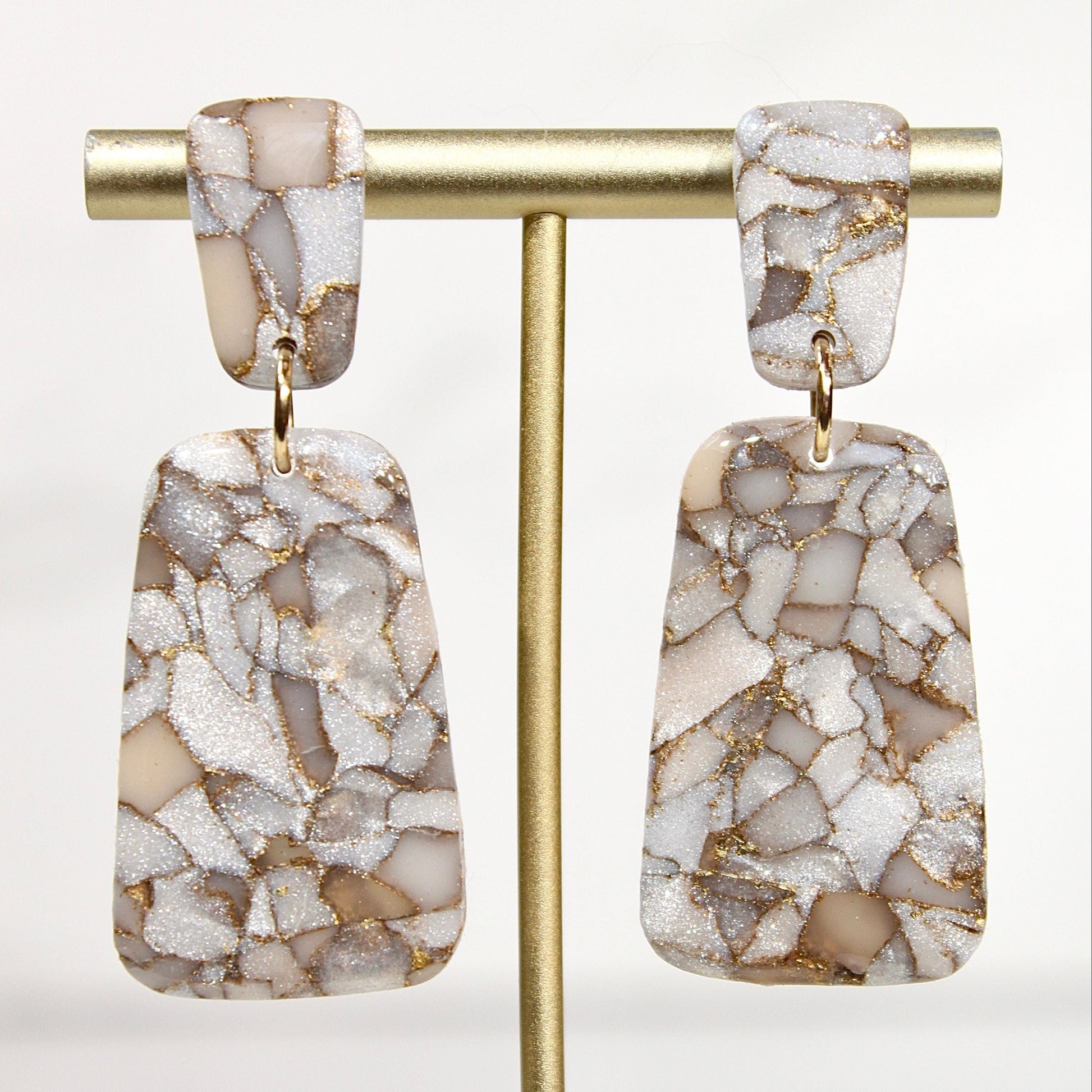 Mocha Pearl Marble Drop Earrings | Handmade Polymer Clay Statement Earrings